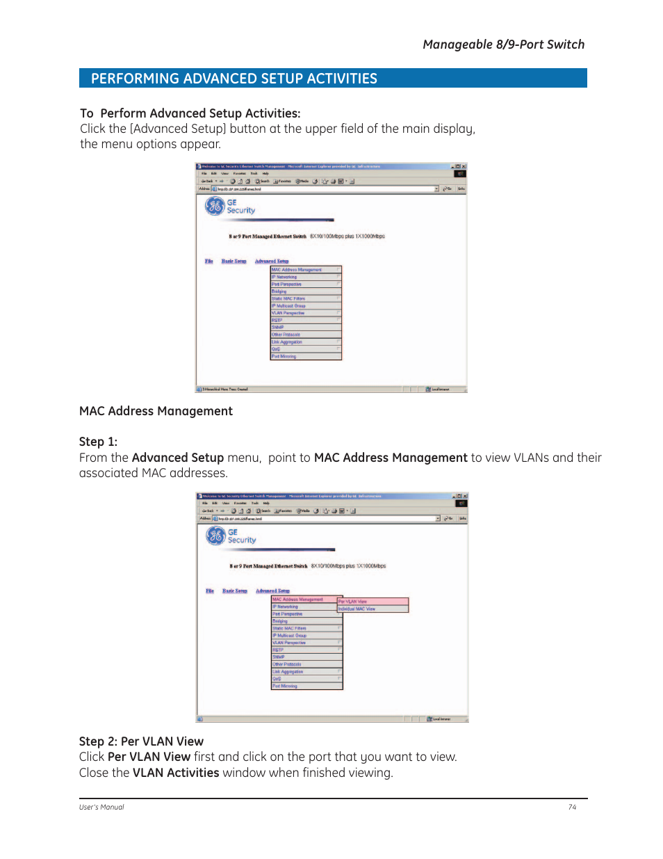 Performing advanced setup activities | GE D-GES7600 User Manual | Page 78 / 96