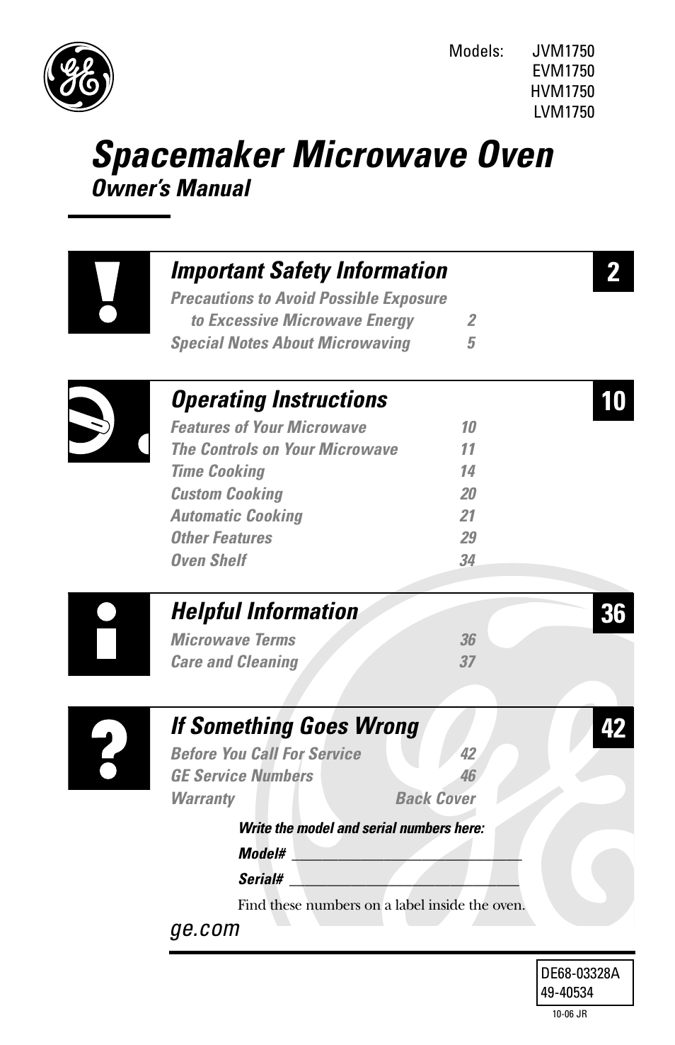 GE HVM1750 User Manual | 48 pages