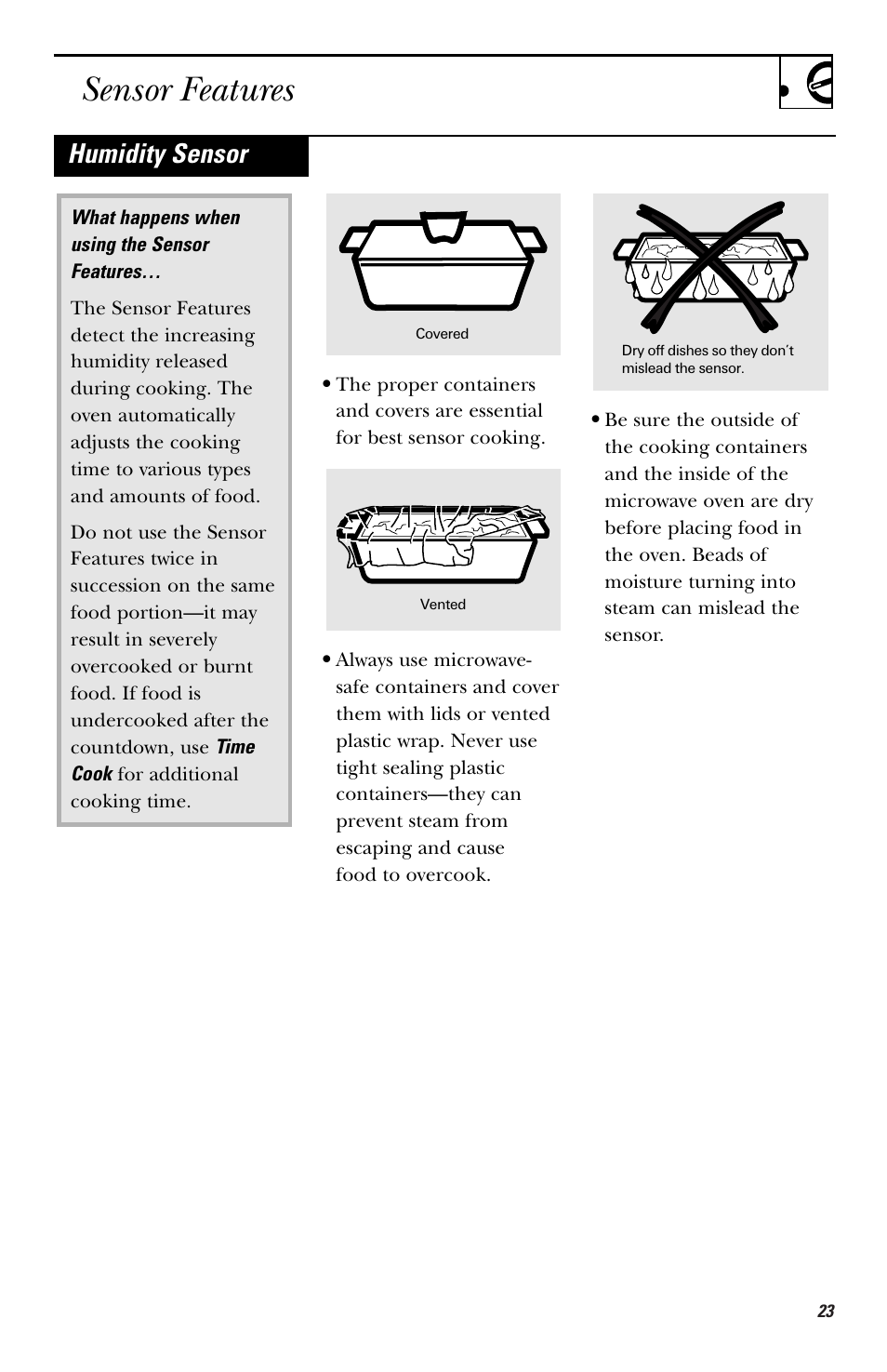 Sensor features, Humidity sensor | GE HVM1750 User Manual | Page 23 / 48