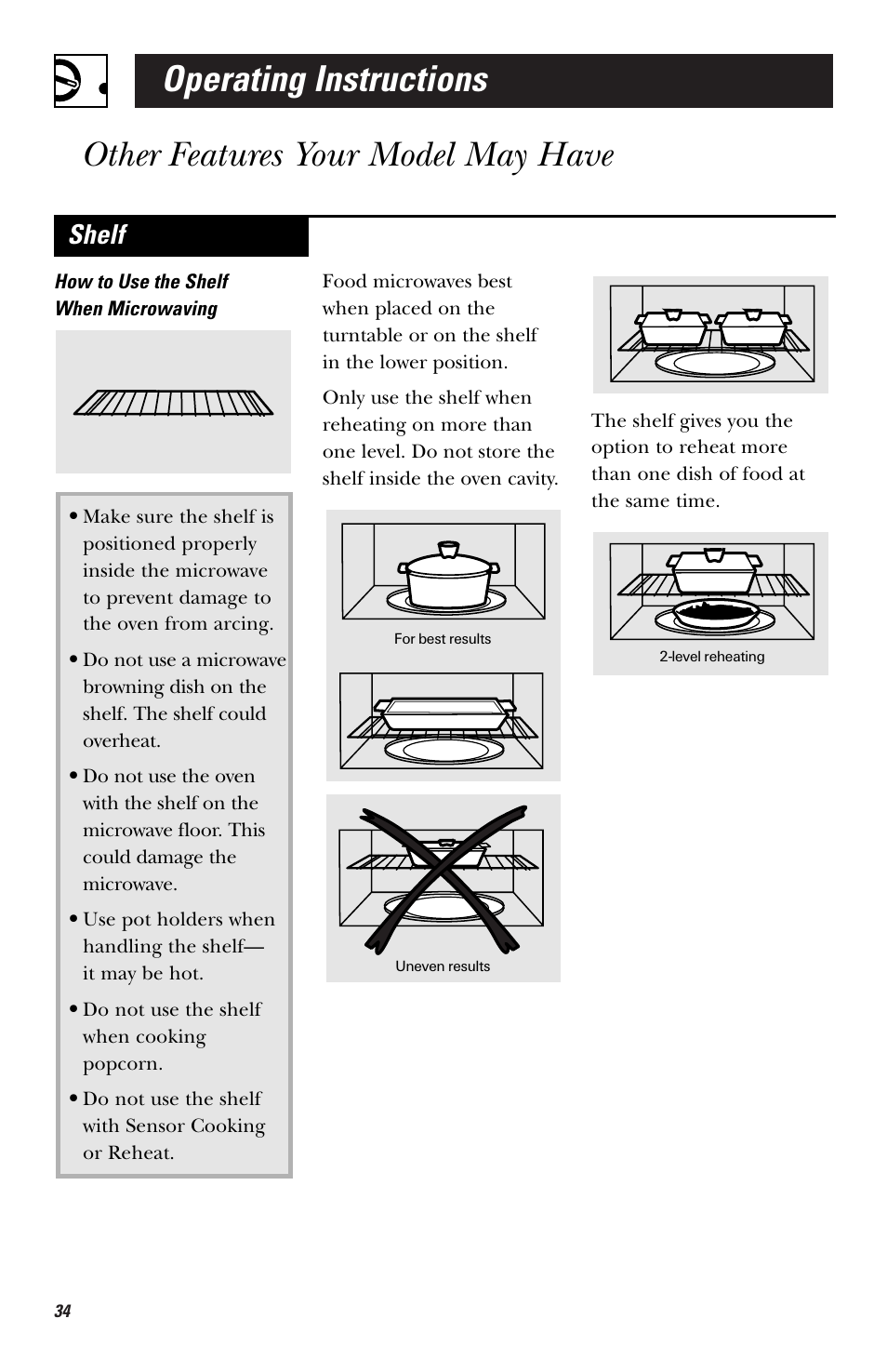 Oven shelf, Shelf | GE HVM1750 User Manual | Page 34 / 48
