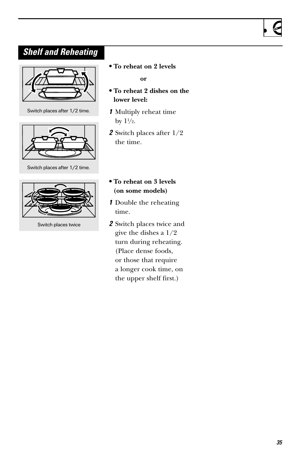 Shelf and reheating | GE HVM1750 User Manual | Page 35 / 48