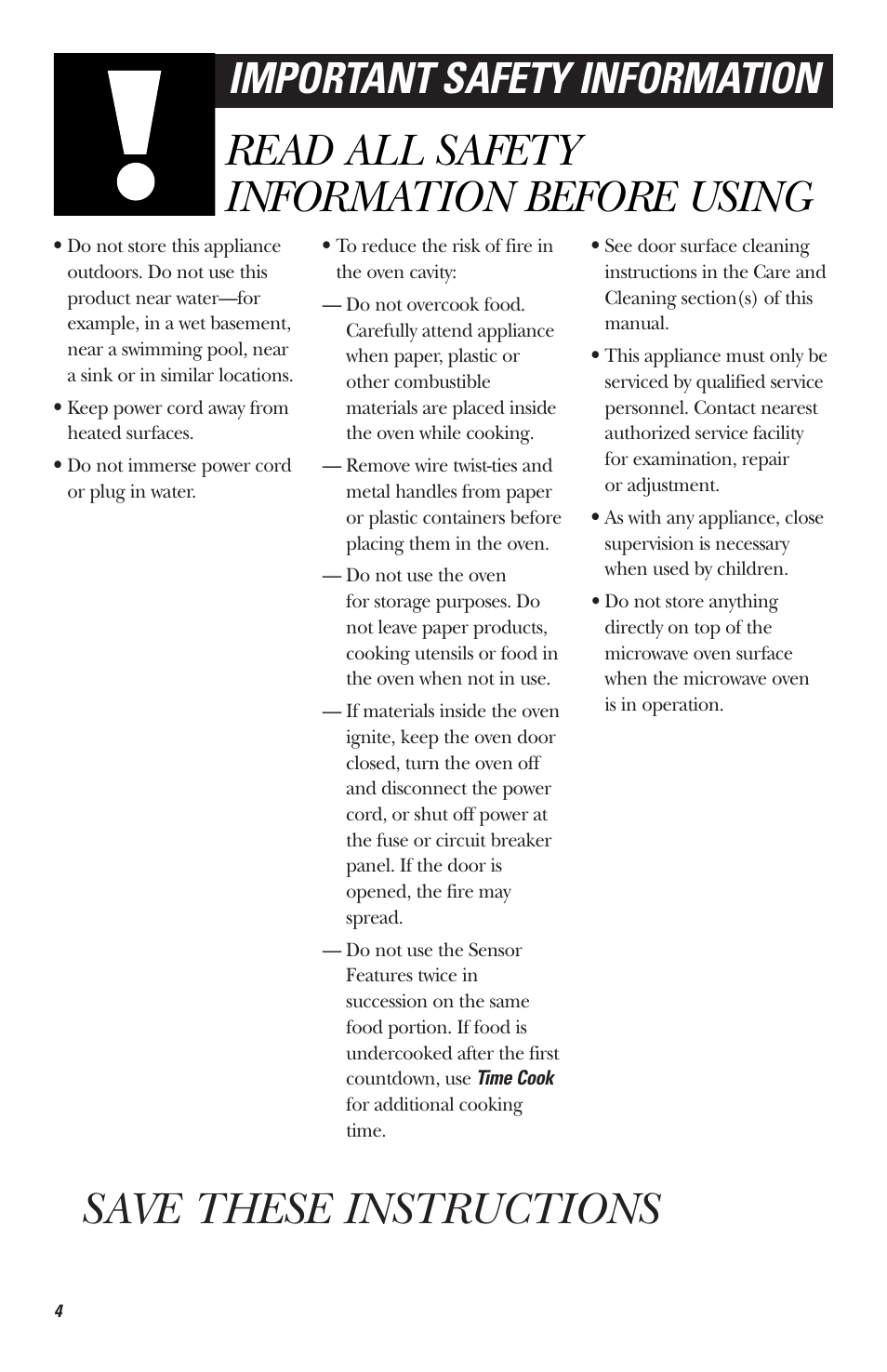 Save these instructions, Read all safety information before using, Important safety information | GE HVM1750 User Manual | Page 4 / 48