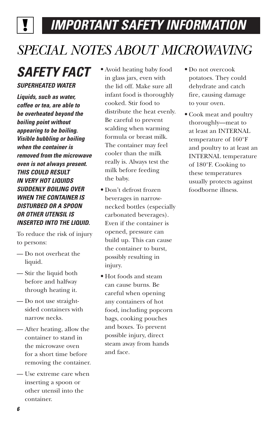 Safety fact, Important safety information | GE HVM1750 User Manual | Page 6 / 48