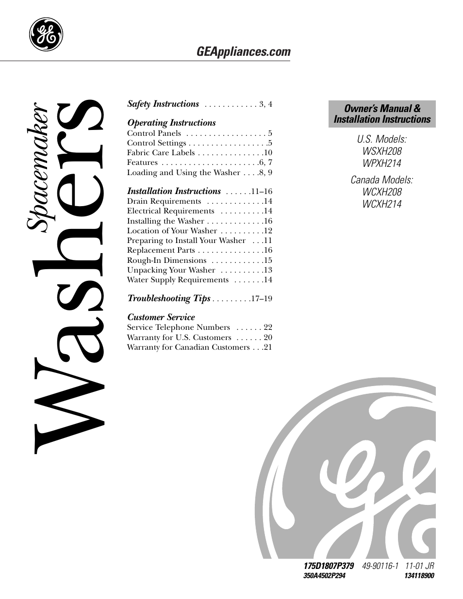 GE WCXH208 User Manual | 22 pages