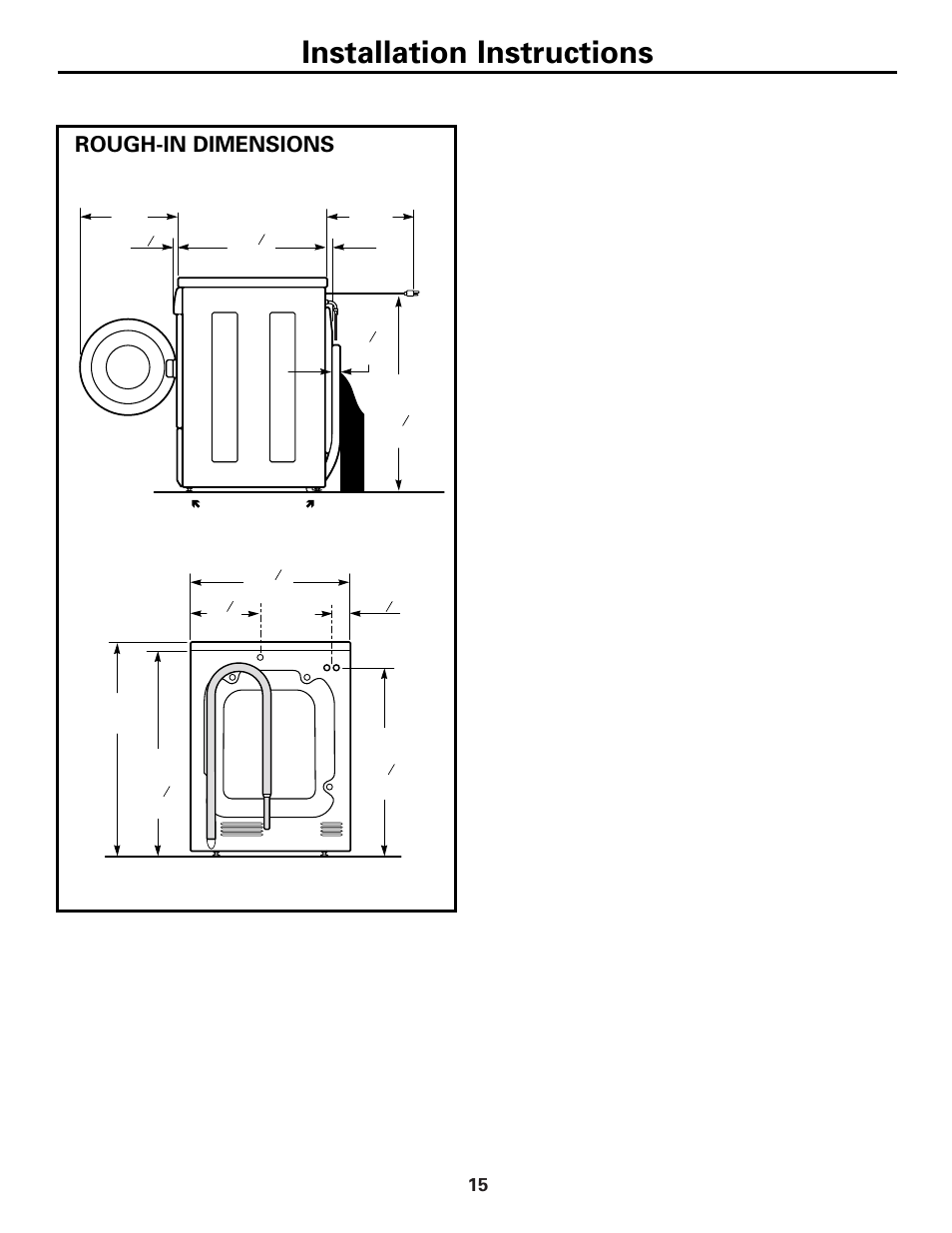 Installation instructions, Rough-in dimensions | GE WCXH208 User Manual | Page 15 / 22