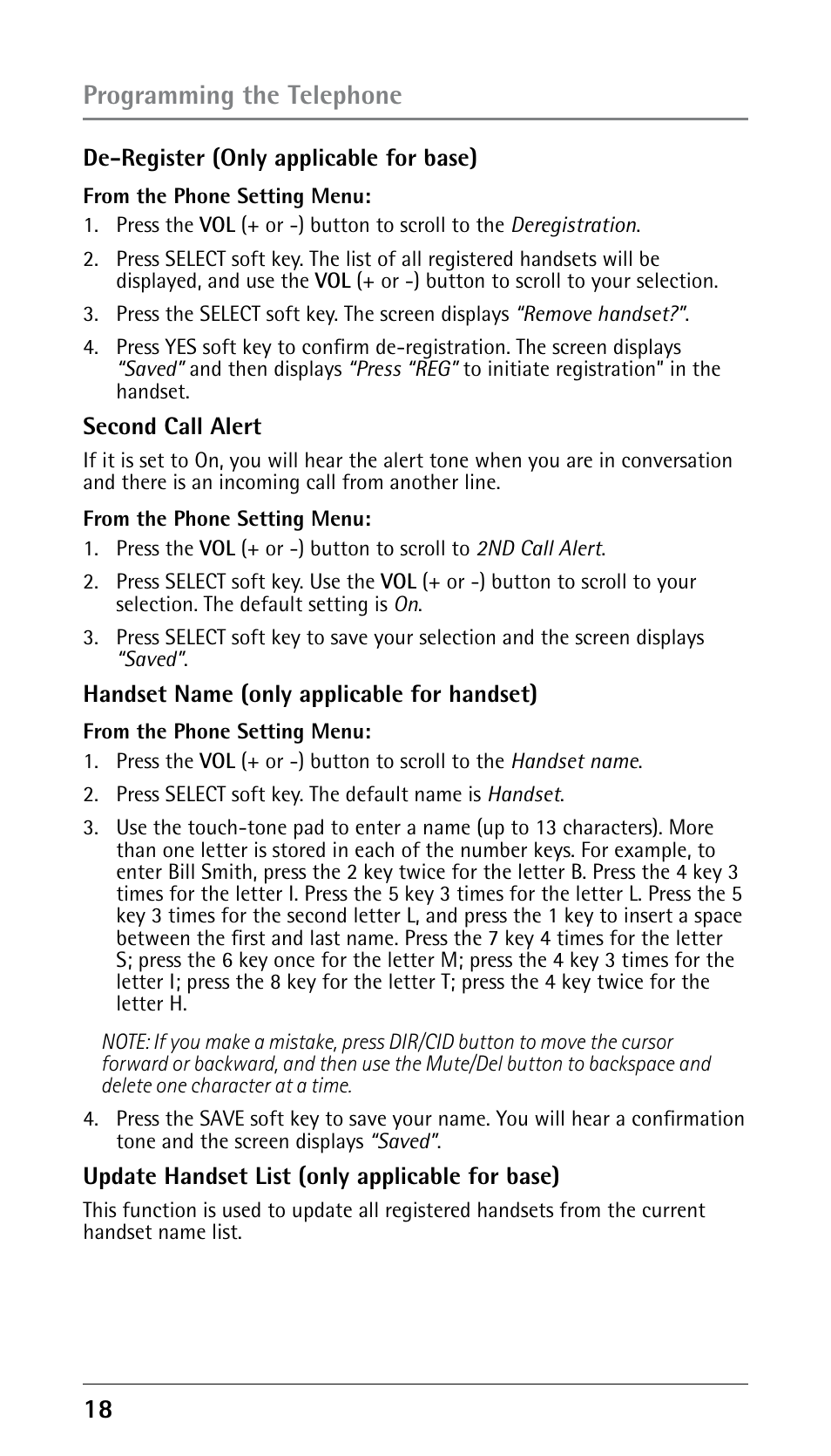 Programming the telephone | GE 25210 User Manual | Page 18 / 92