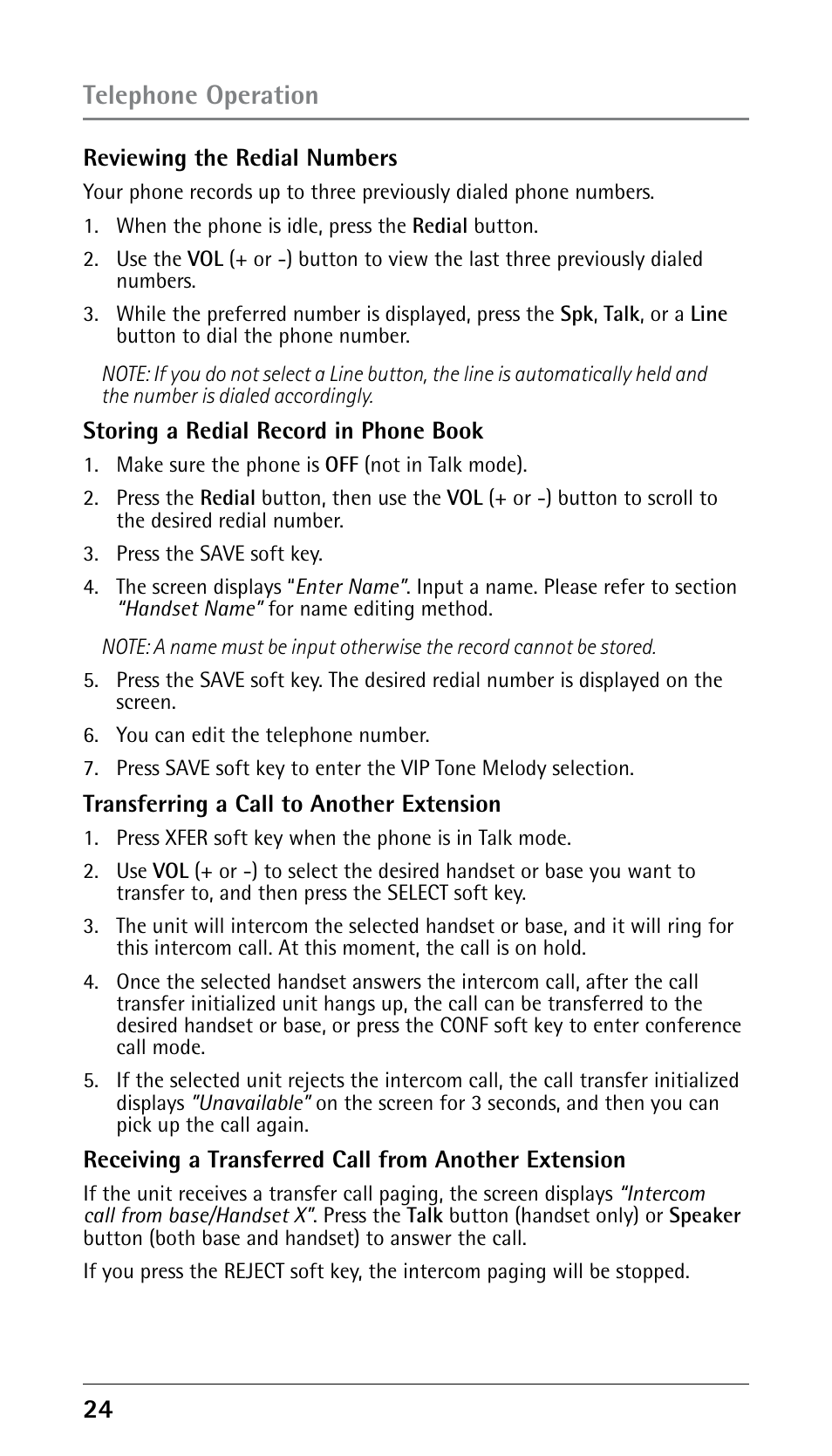 Telephone operation | GE 25210 User Manual | Page 24 / 92