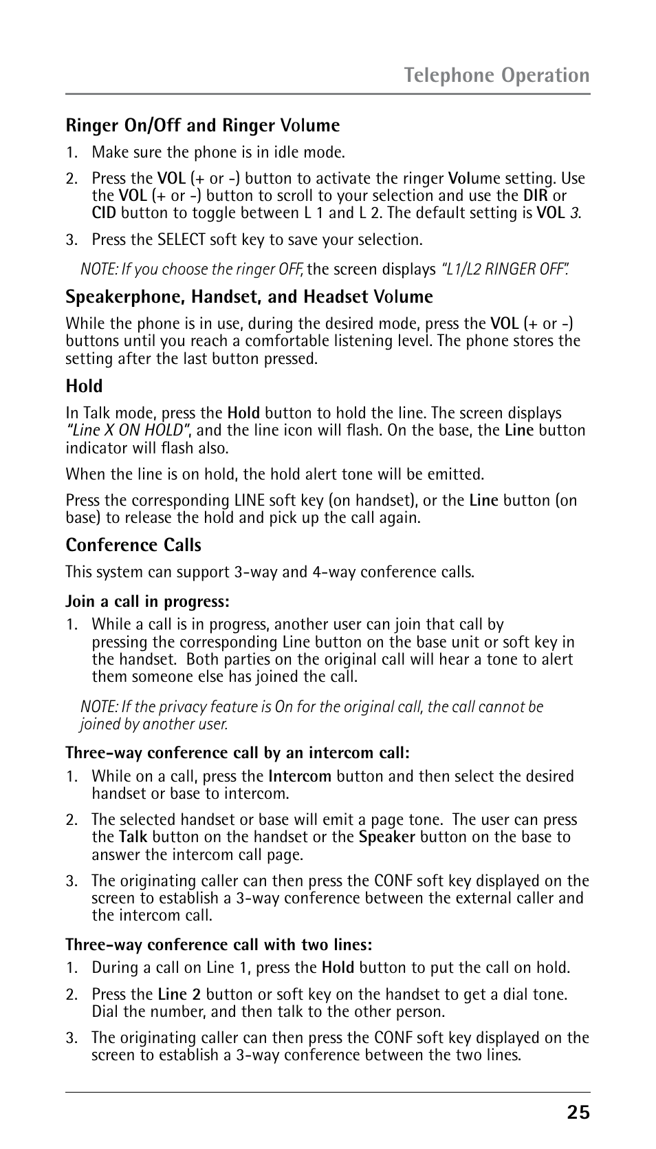 Telephone operation | GE 25210 User Manual | Page 25 / 92