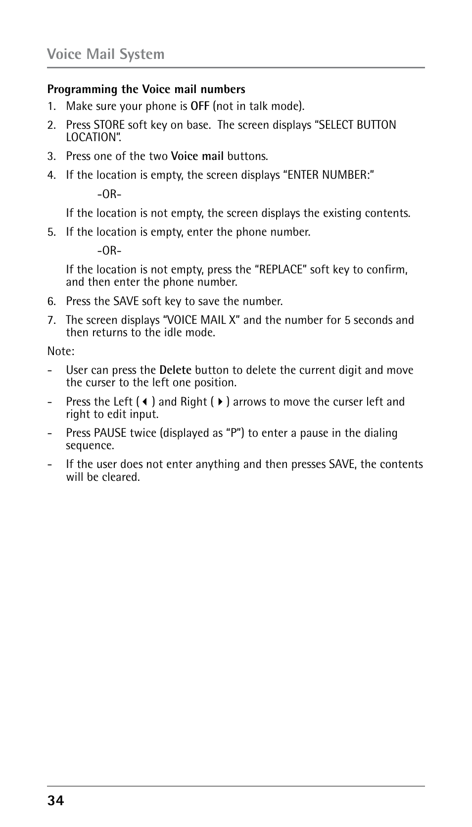 Voice mail system | GE 25210 User Manual | Page 34 / 92