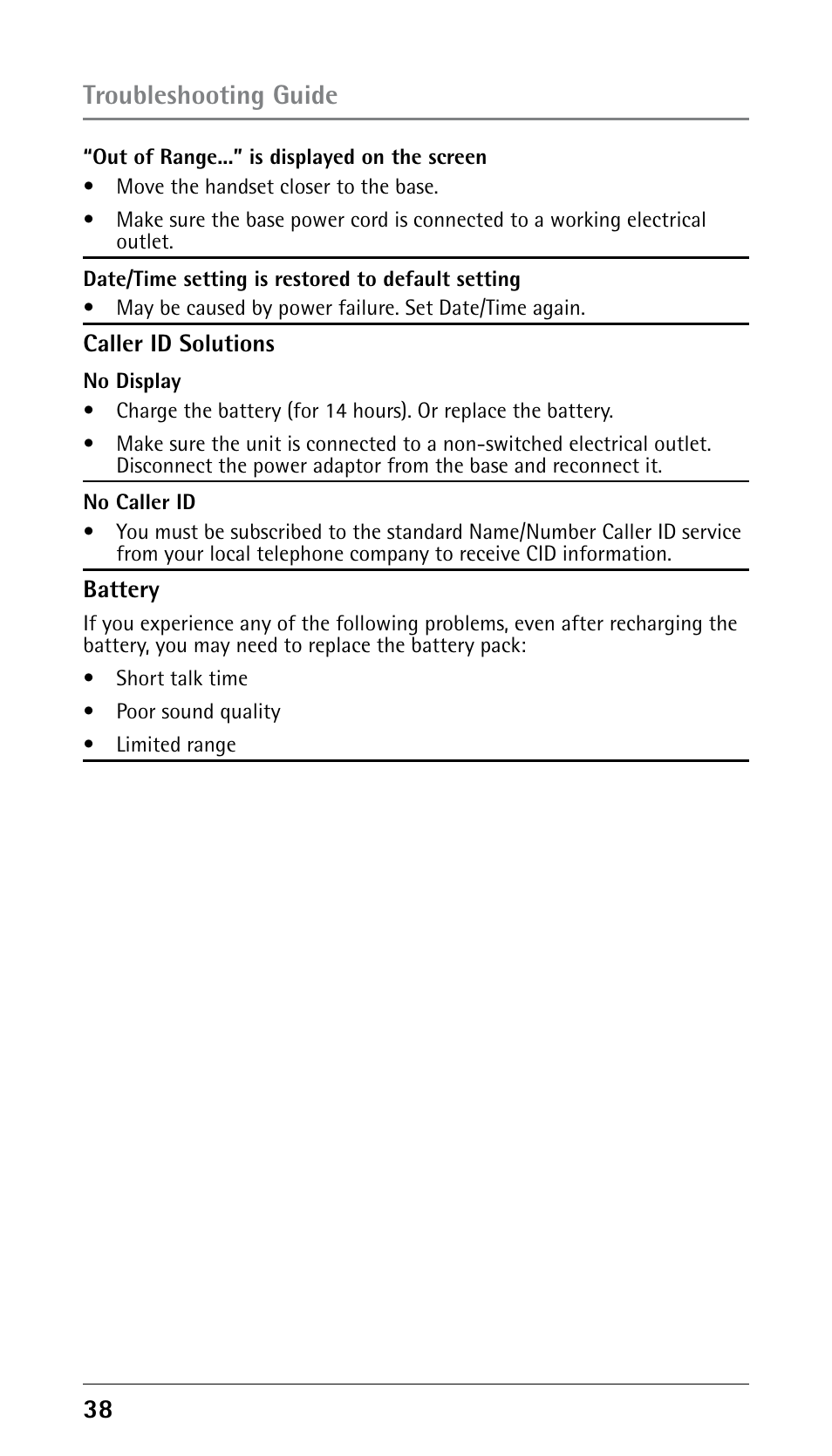 Troubleshooting guide | GE 25210 User Manual | Page 38 / 92