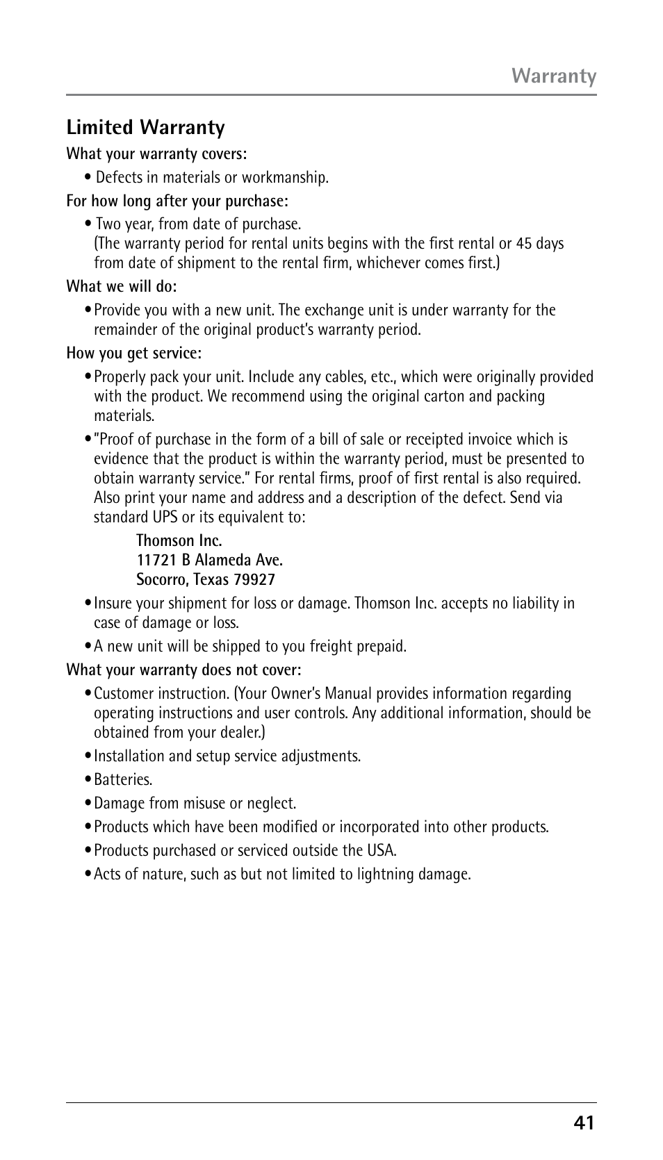 1 limited warranty, Warranty | GE 25210 User Manual | Page 41 / 92