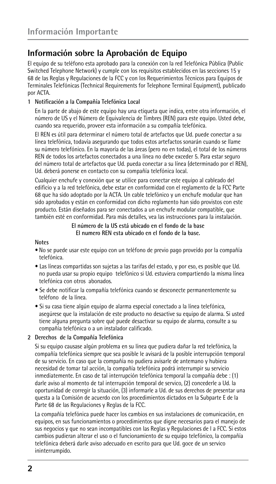 2información sobre la aprobación de equipo, Información importante | GE 25210 User Manual | Page 48 / 92