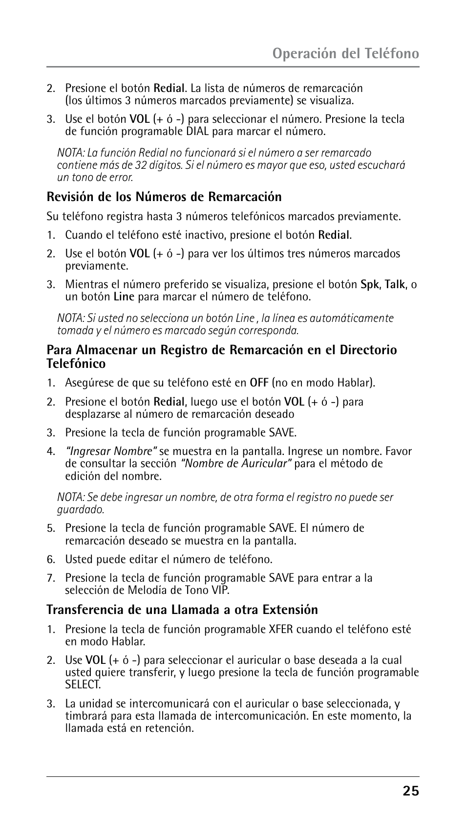 Operación del teléfono | GE 25210 User Manual | Page 71 / 92