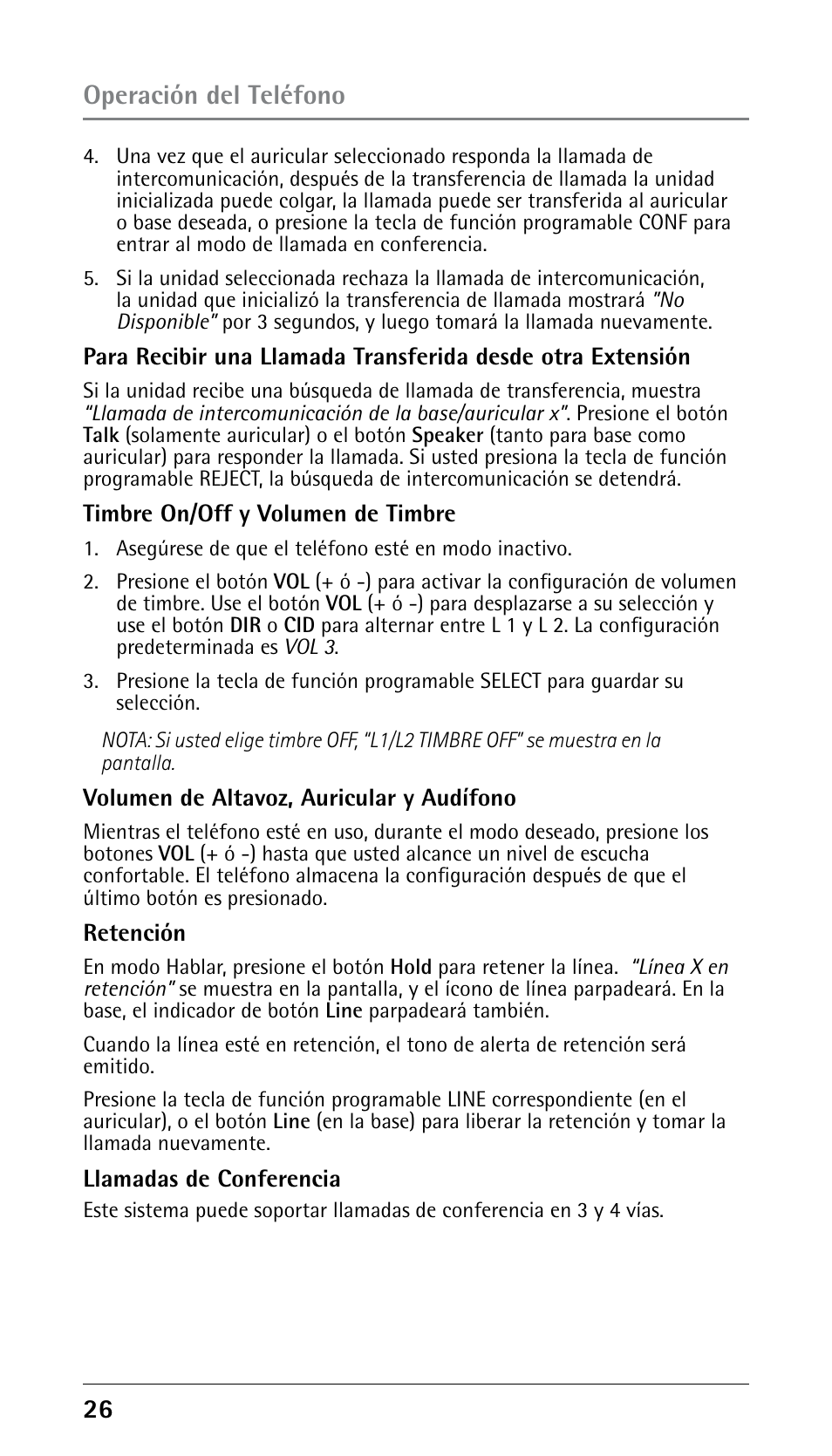 Operación del teléfono | GE 25210 User Manual | Page 72 / 92