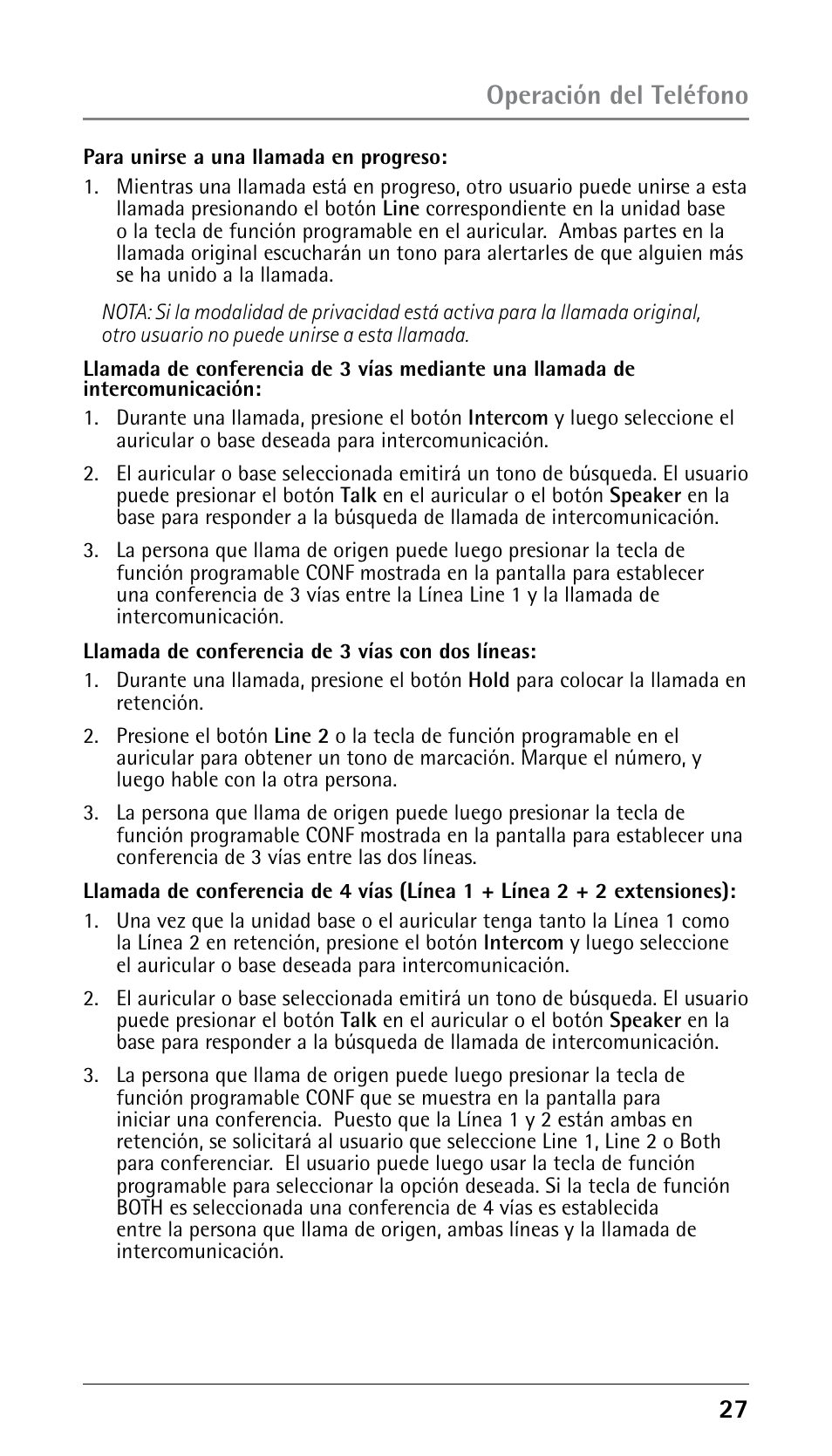 Operación del teléfono | GE 25210 User Manual | Page 73 / 92