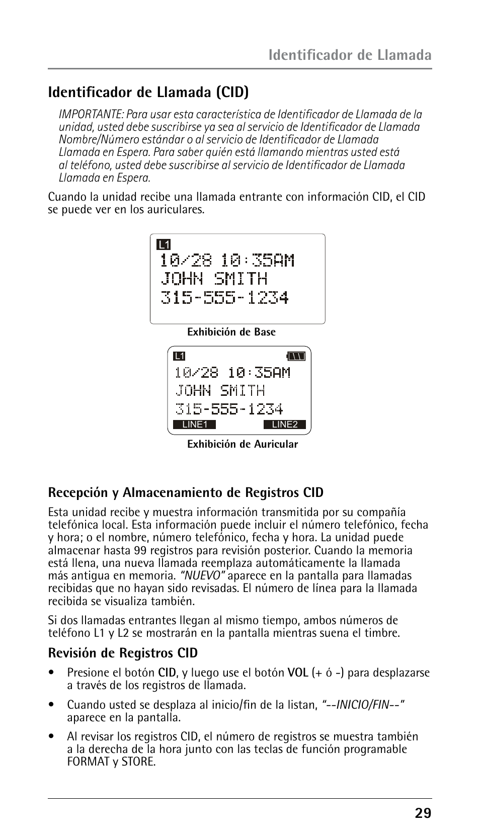 2 identificador de llamada (cid), Identificador de llamada | GE 25210 User Manual | Page 75 / 92