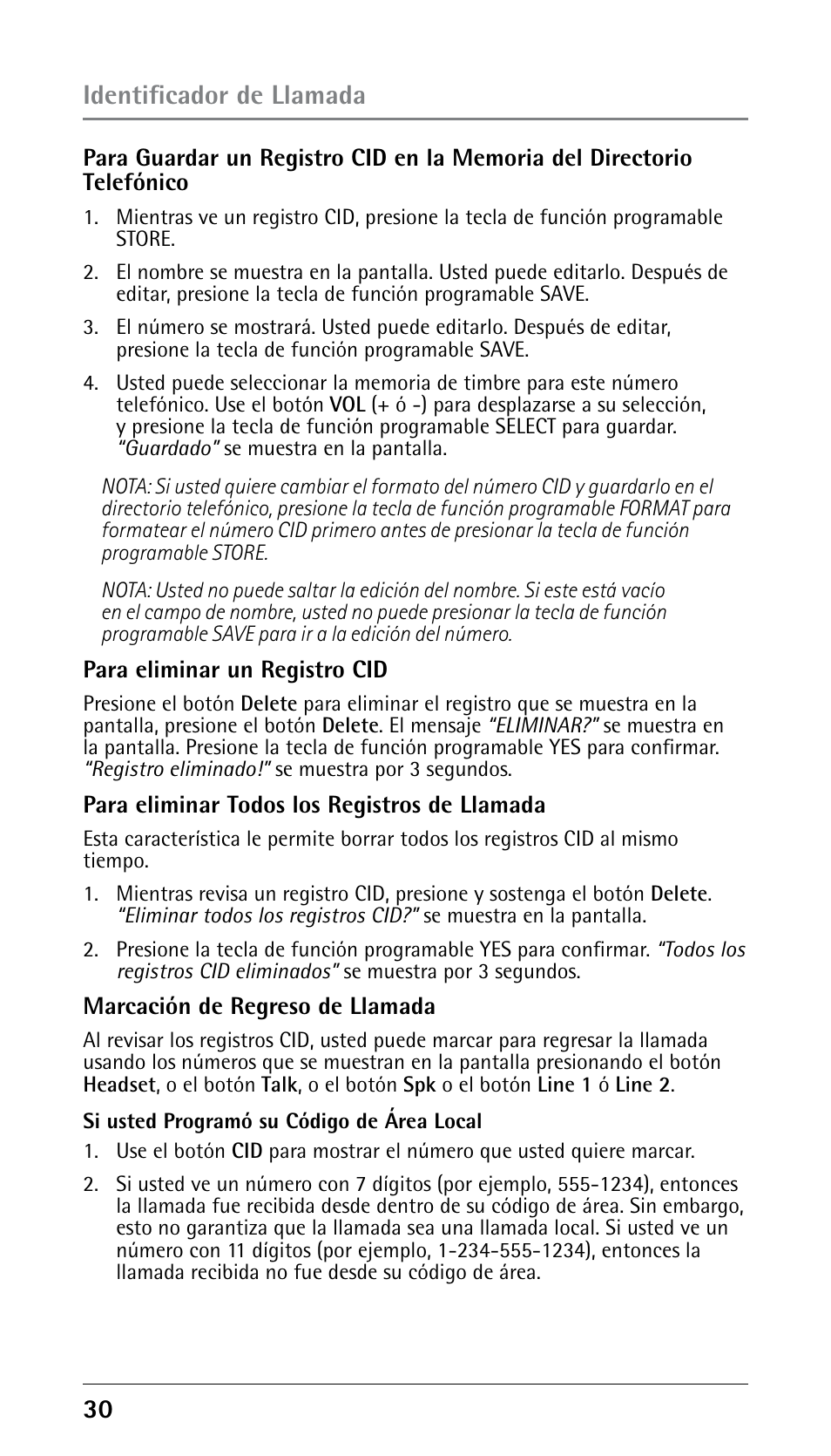 Identificador de llamada | GE 25210 User Manual | Page 76 / 92