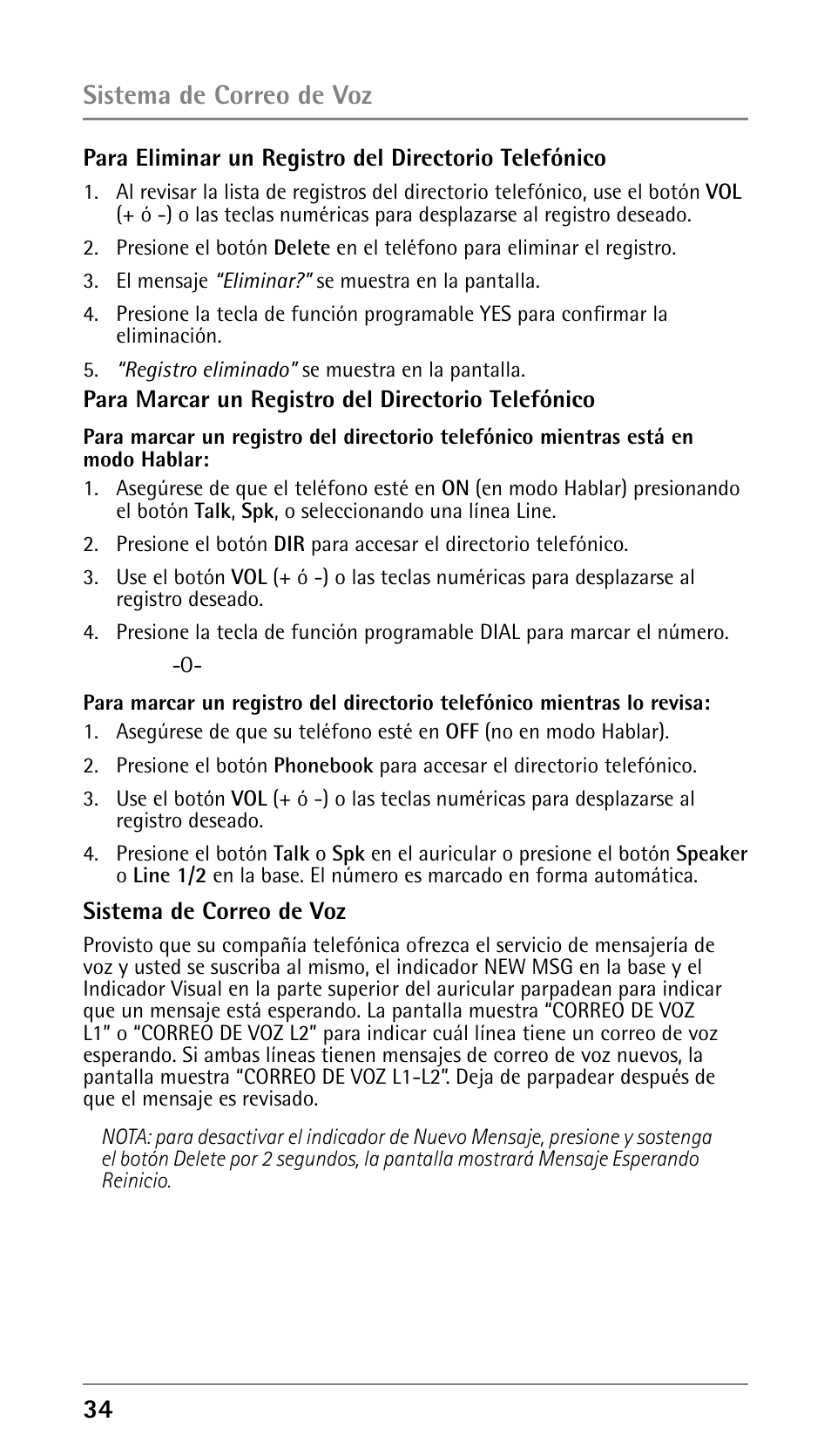 Sistema de correo de voz | GE 25210 User Manual | Page 80 / 92