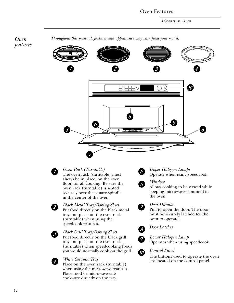 Oven features | GE SCB2000 User Manual | Page 12 / 44