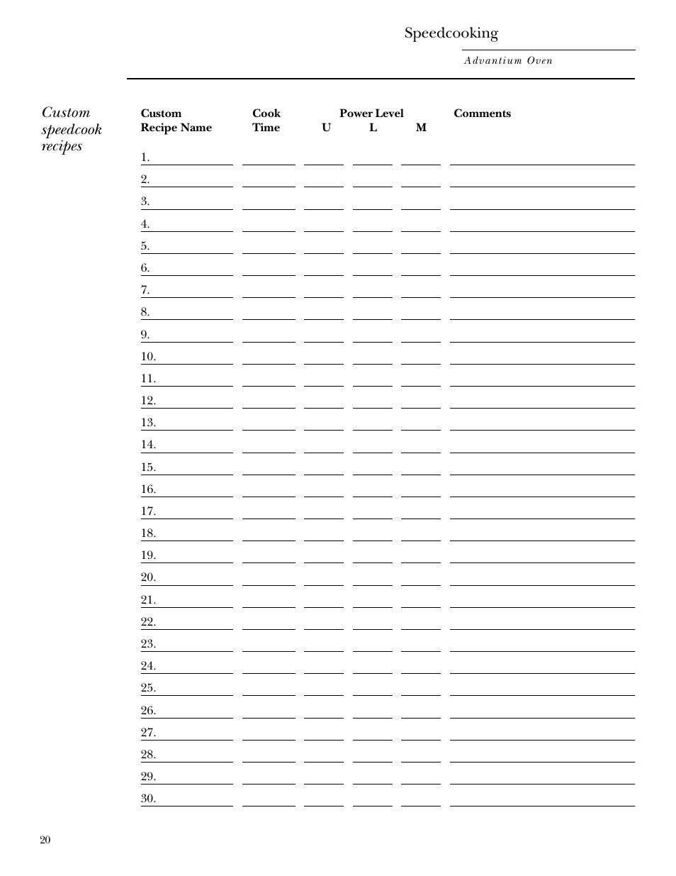 Custom speedcook recipes speedcooking | GE SCB2000 User Manual | Page 20 / 44