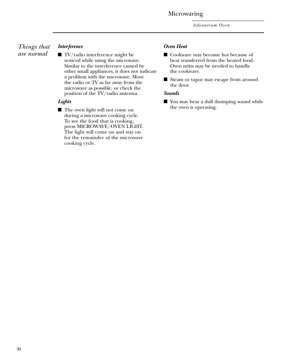 Things that are normal, Microwaving | GE SCB2000 User Manual | Page 30 / 44