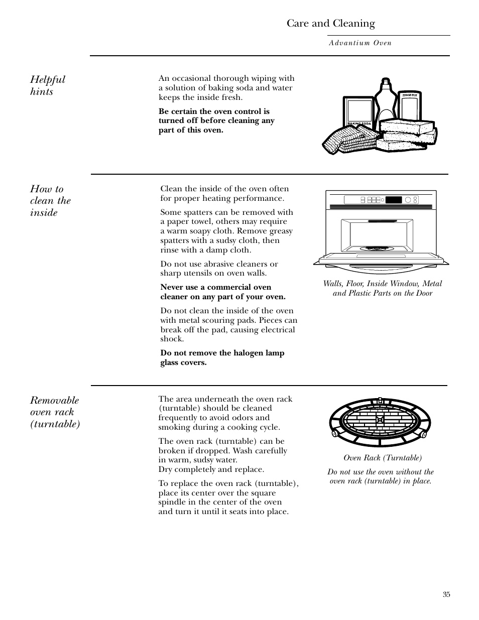 Cleaning the inside, Cleaning the inside , 36, Care and cleaning | Helpful hints | GE SCB2000 User Manual | Page 35 / 44