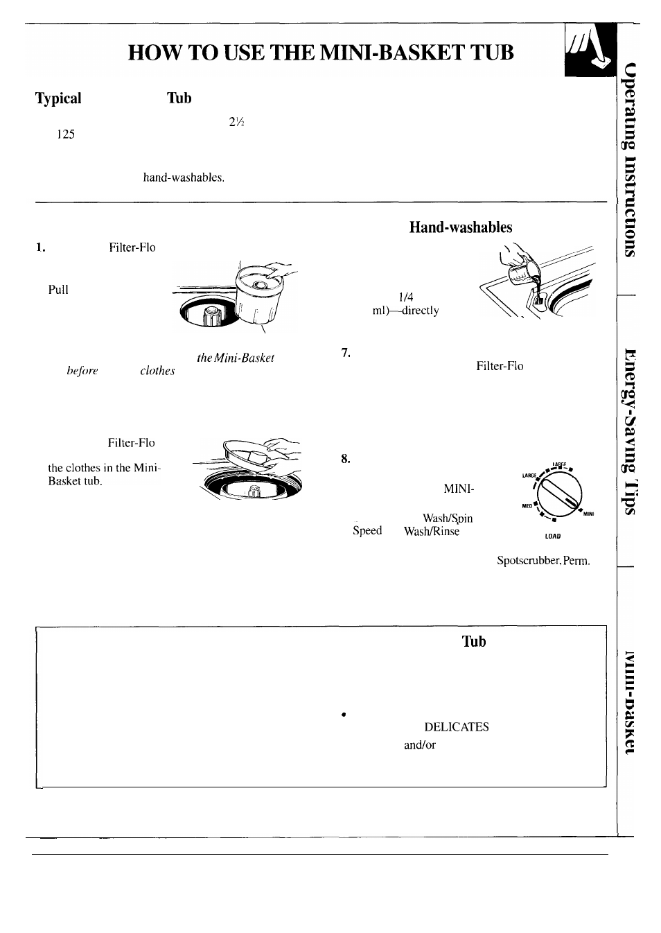 Mini-basket wash loads, How to wash a small load of regular fabrics or, Delicate | Special instructions for use of the mini-basket | GE WA9895S User Manual | Page 11 / 28