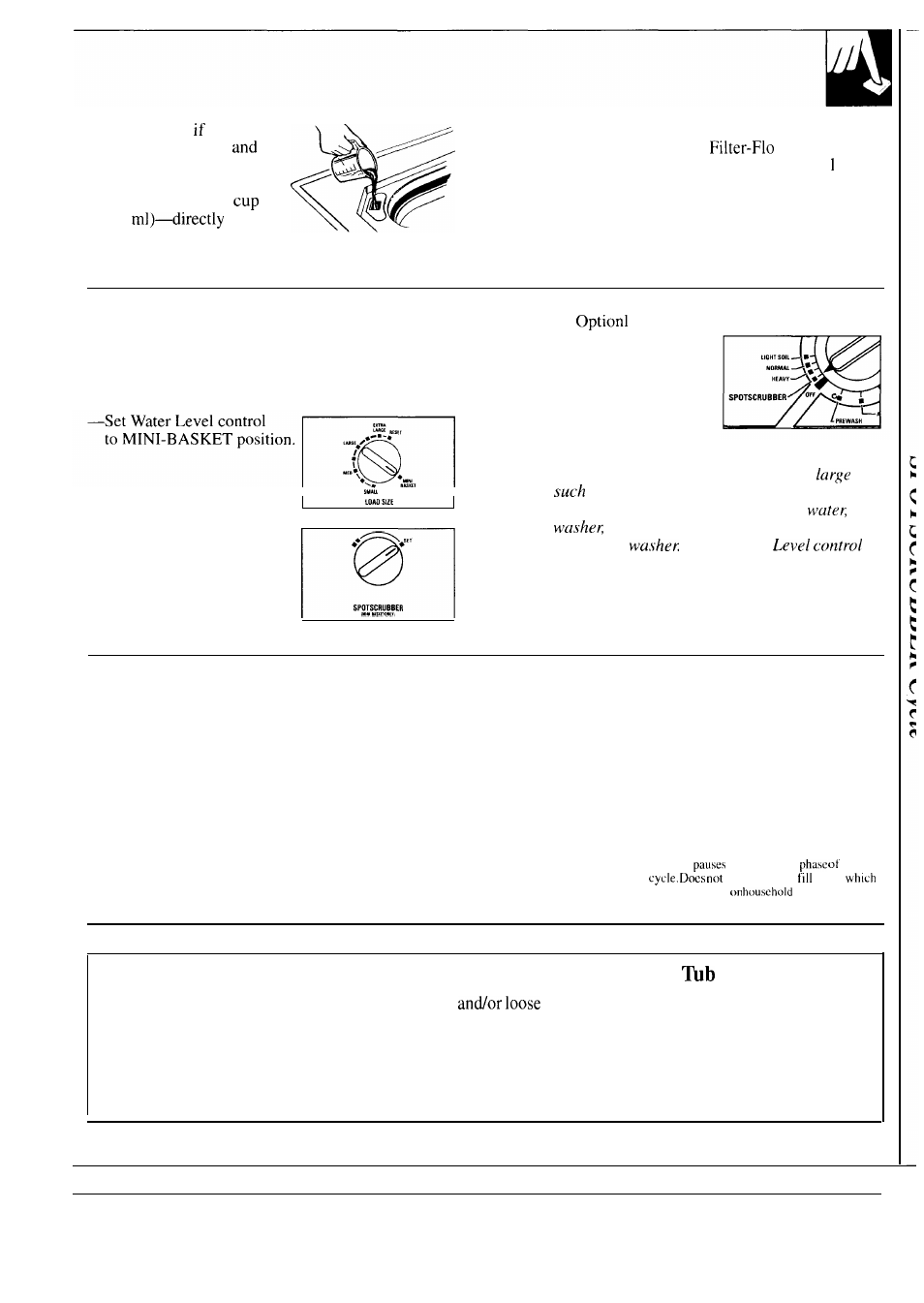 What happens during the, Special instructions for use of the mini-basket, Spotscrubber cycle | GE WA9895S User Manual | Page 13 / 28