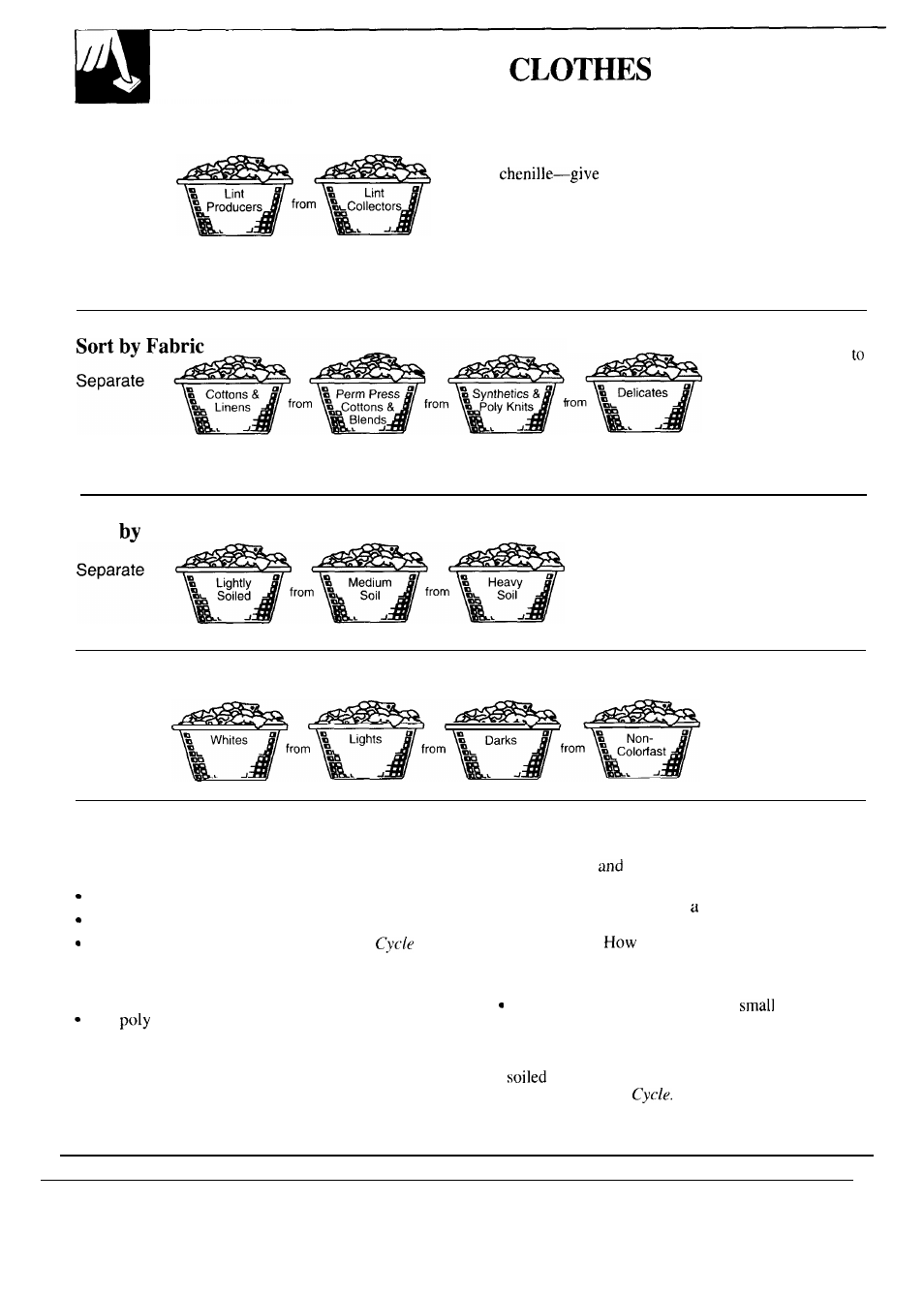 How to sort, Sort by surface texture, Sort soil sort by color | GE WA9895S User Manual | Page 14 / 28