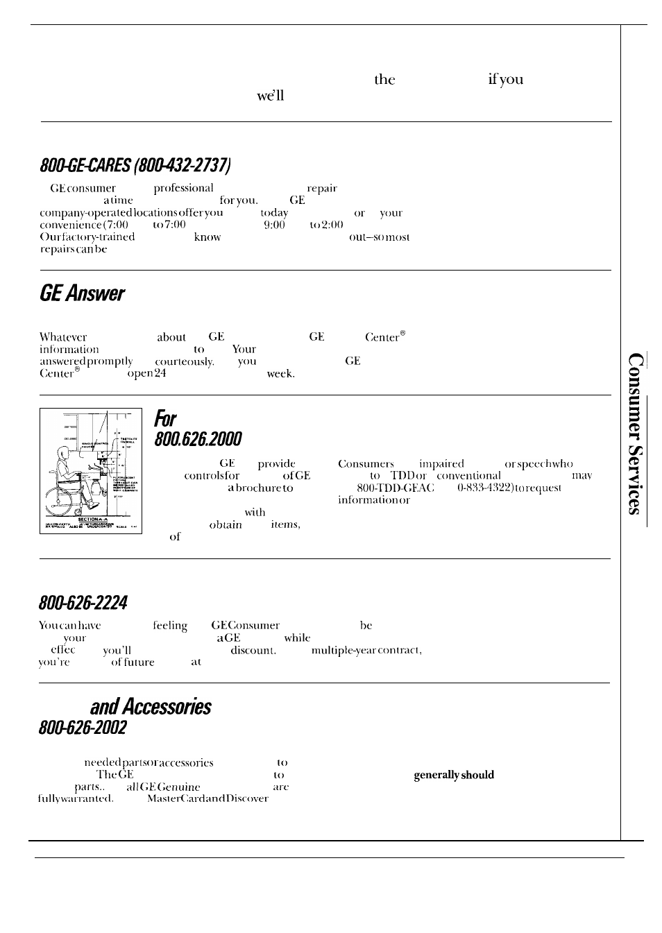 Consumer, Services, We’ll be there | In-home repair service, Center, Customers with special needs, Service contracts, Parts | GE WA9895S User Manual | Page 27 / 28