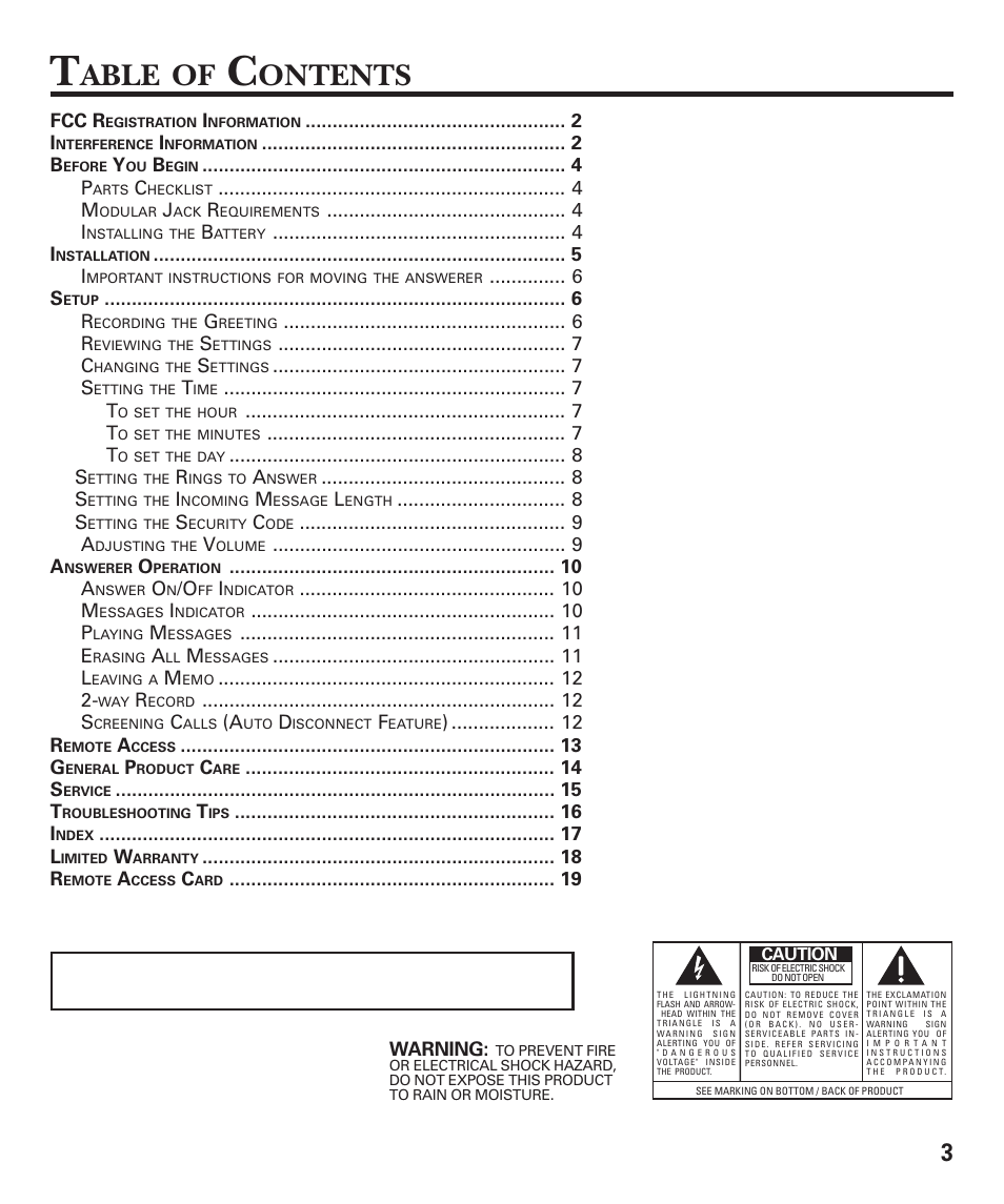 Able, Ontents | GE 15380380 User Manual | Page 3 / 20