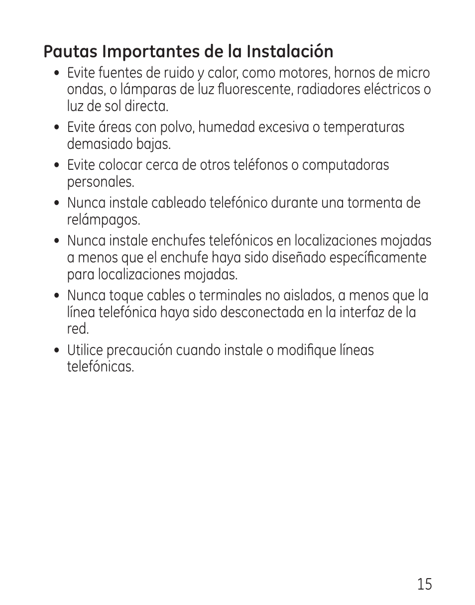 Pautas importantes de la instalación | GE 29115 Series User Manual | Page 113 / 196