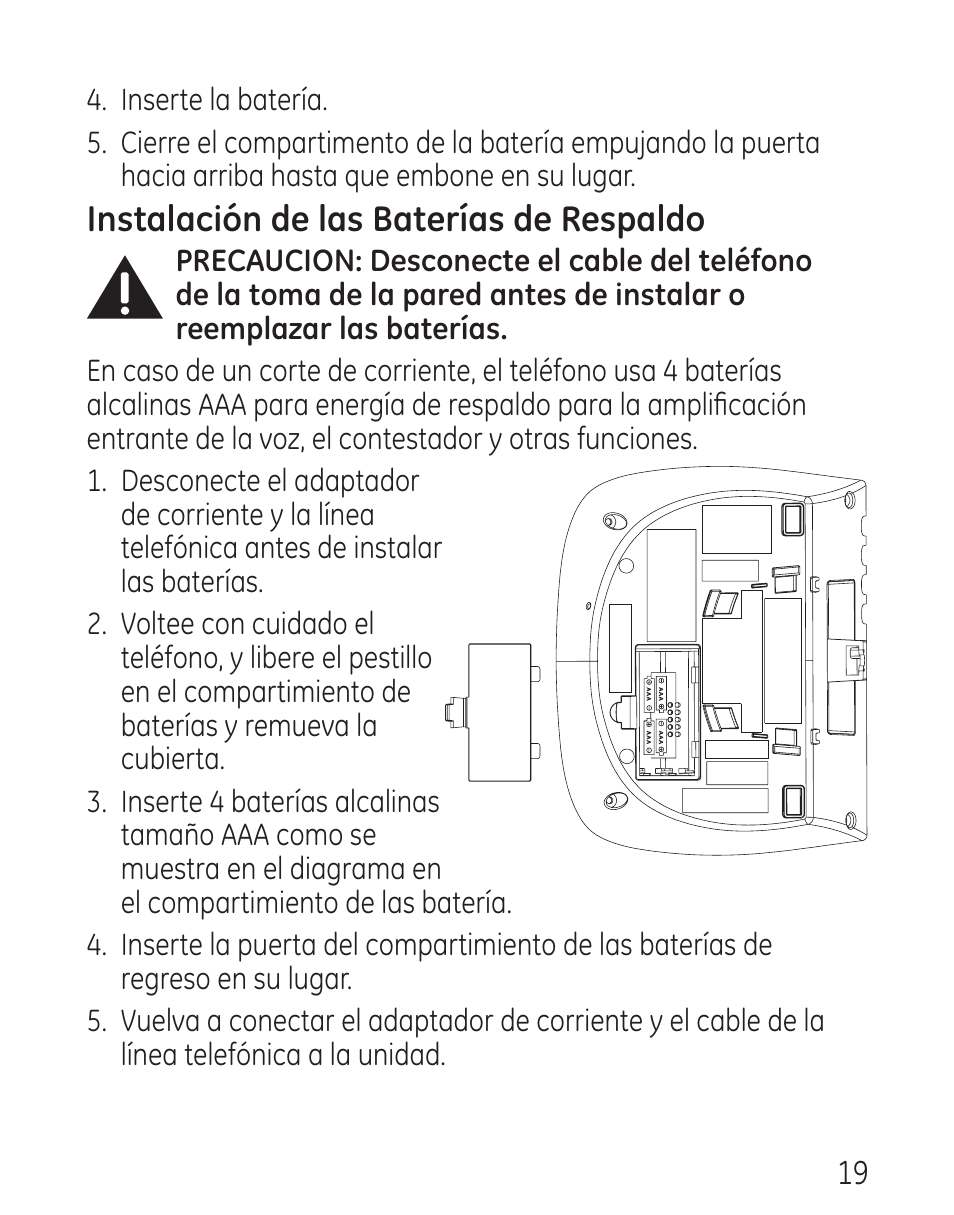 Instalación de las baterías de respaldo | GE 29115 Series User Manual | Page 117 / 196