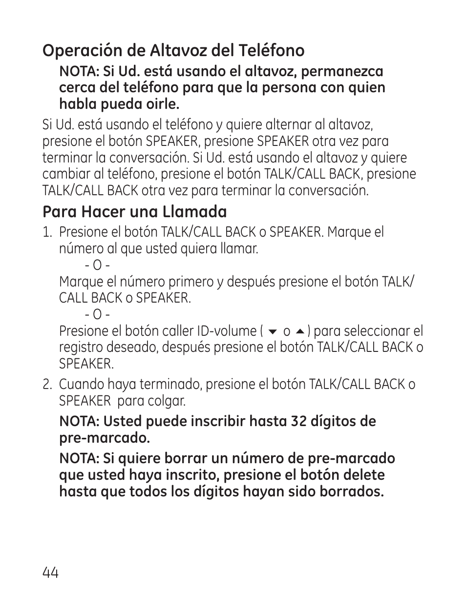 Operación de altavoz del teléfono | GE 29115 Series User Manual | Page 142 / 196