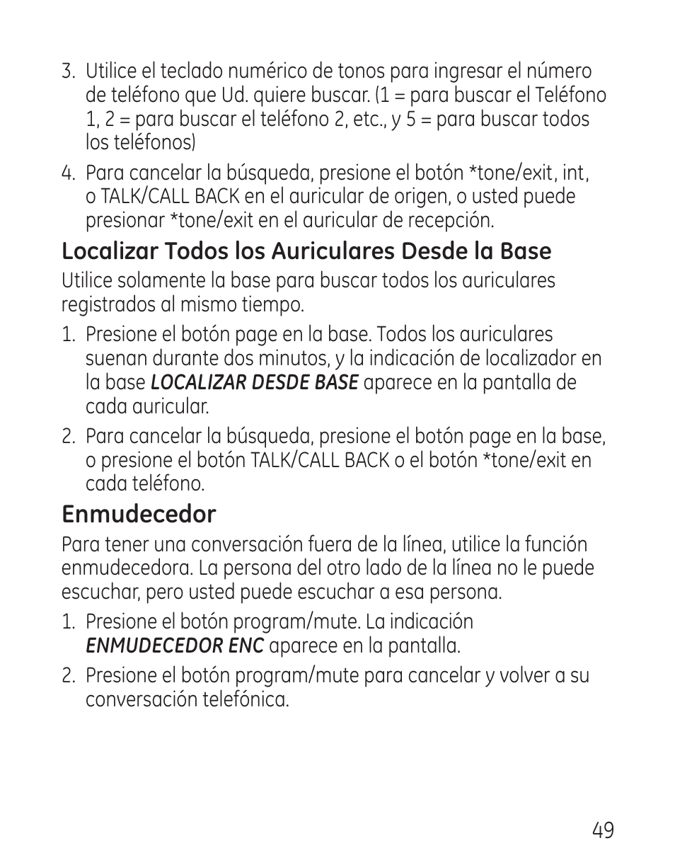 Enmudecedor | GE 29115 Series User Manual | Page 147 / 196