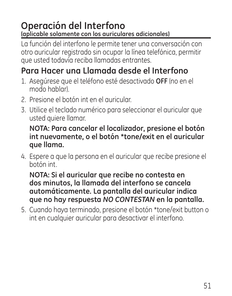 Operación del interfono, Para hacer una llamada desde el interfono | GE 29115 Series User Manual | Page 149 / 196