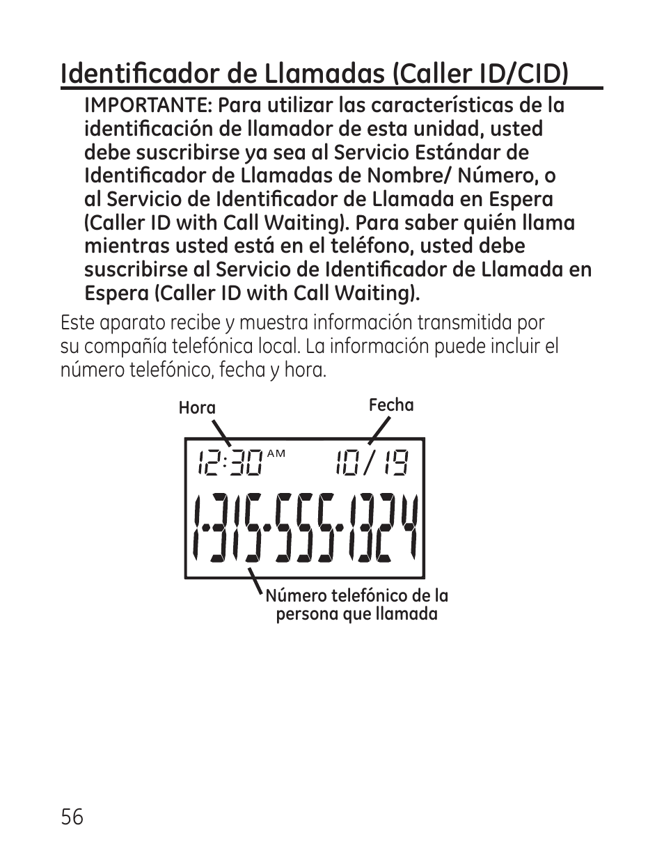 Identificador de llamadas (caller id/cid) | GE 29115 Series User Manual | Page 154 / 196