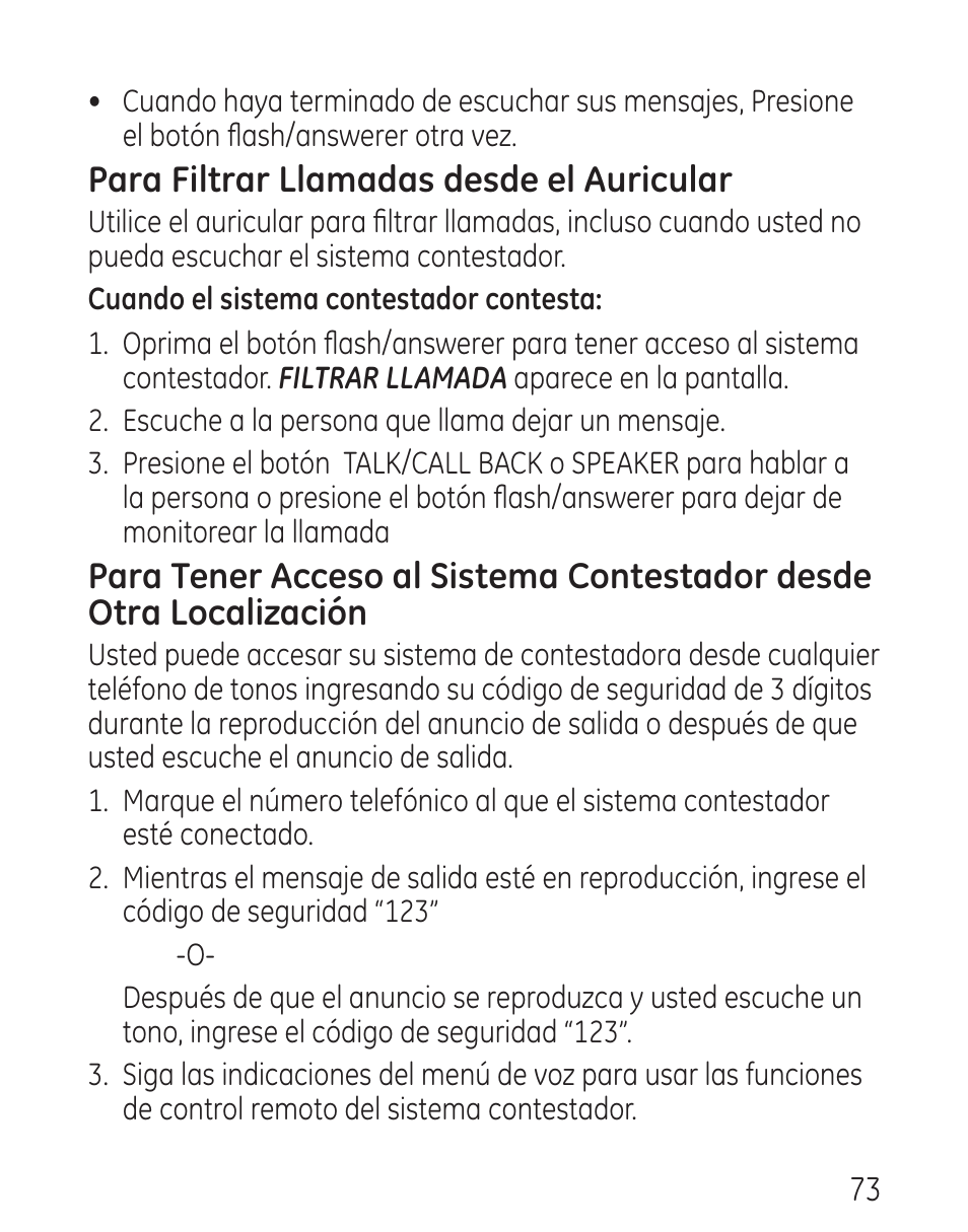 Para filtrar llamadas desde el auricular | GE 29115 Series User Manual | Page 171 / 196