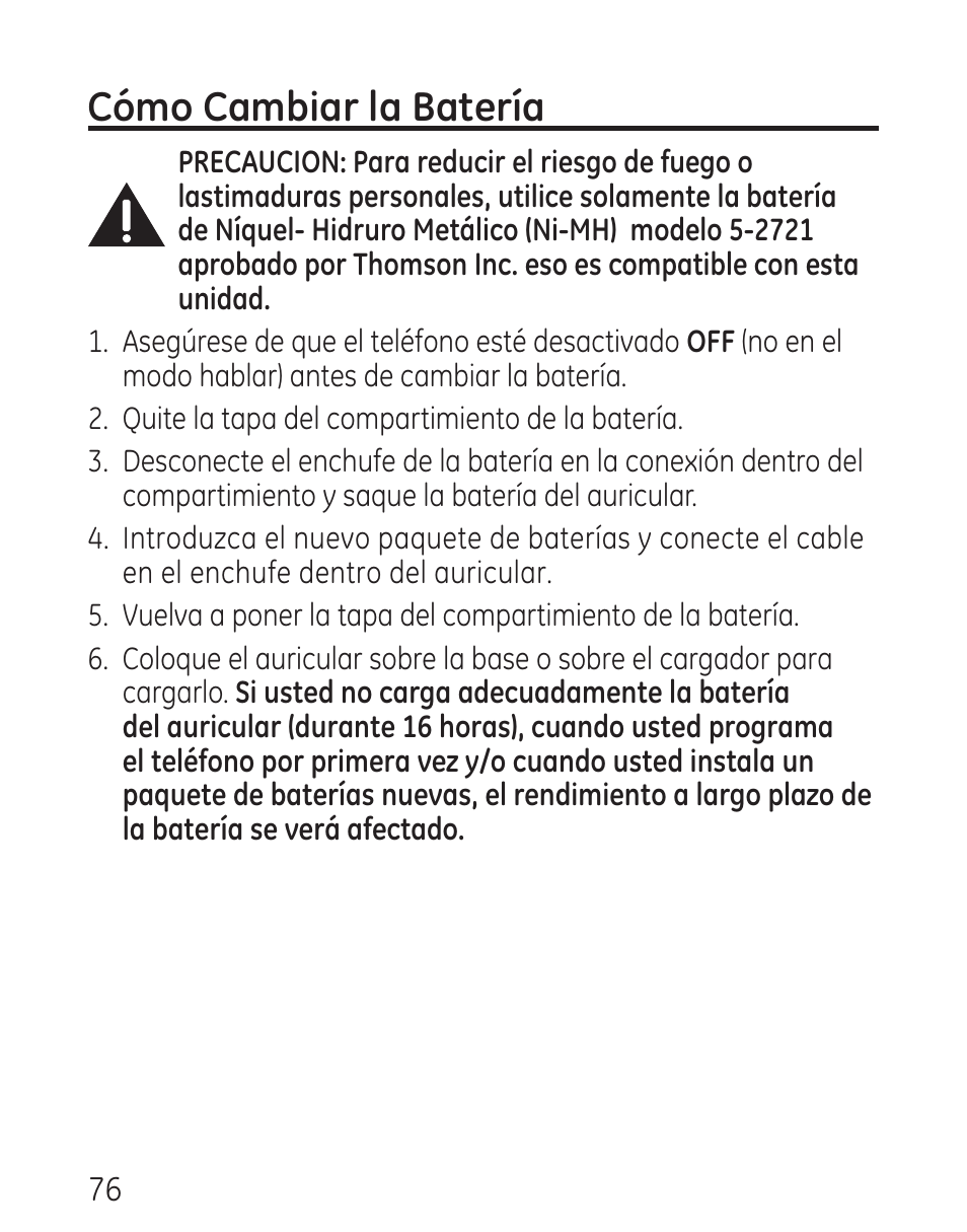 Cómo cambiar la batería | GE 29115 Series User Manual | Page 174 / 196