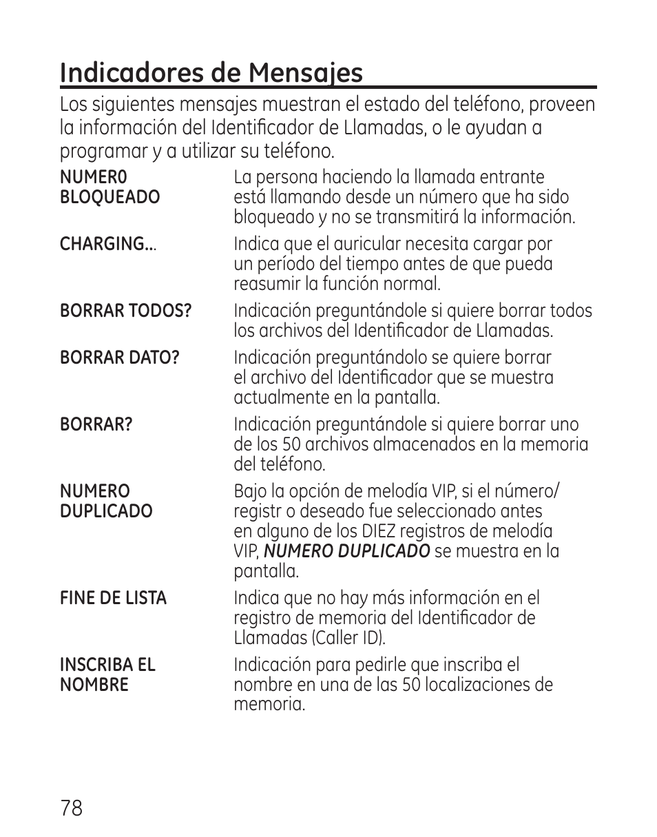 Indicadores de mensajes | GE 29115 Series User Manual | Page 176 / 196