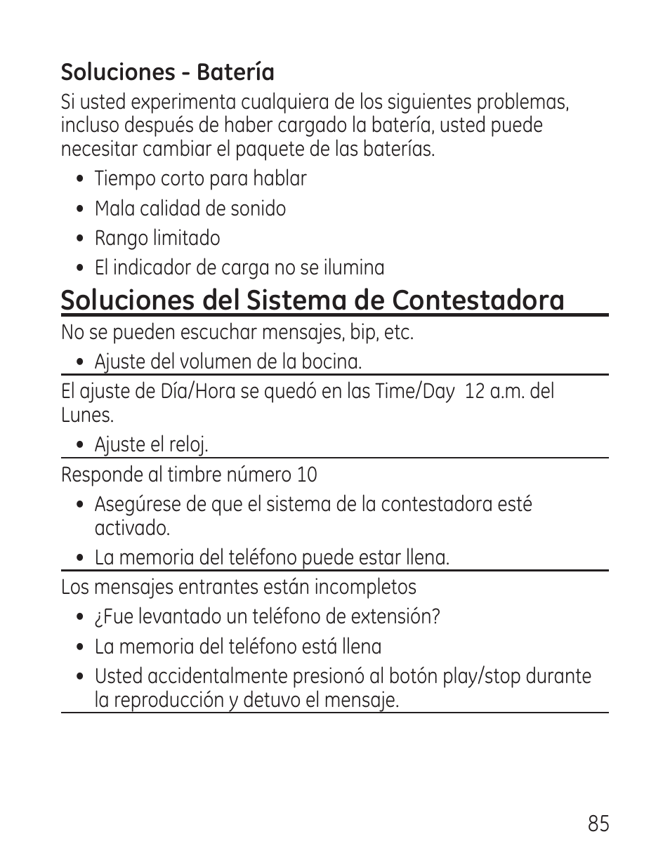 Soluciones del sistema de contestadora | GE 29115 Series User Manual | Page 183 / 196