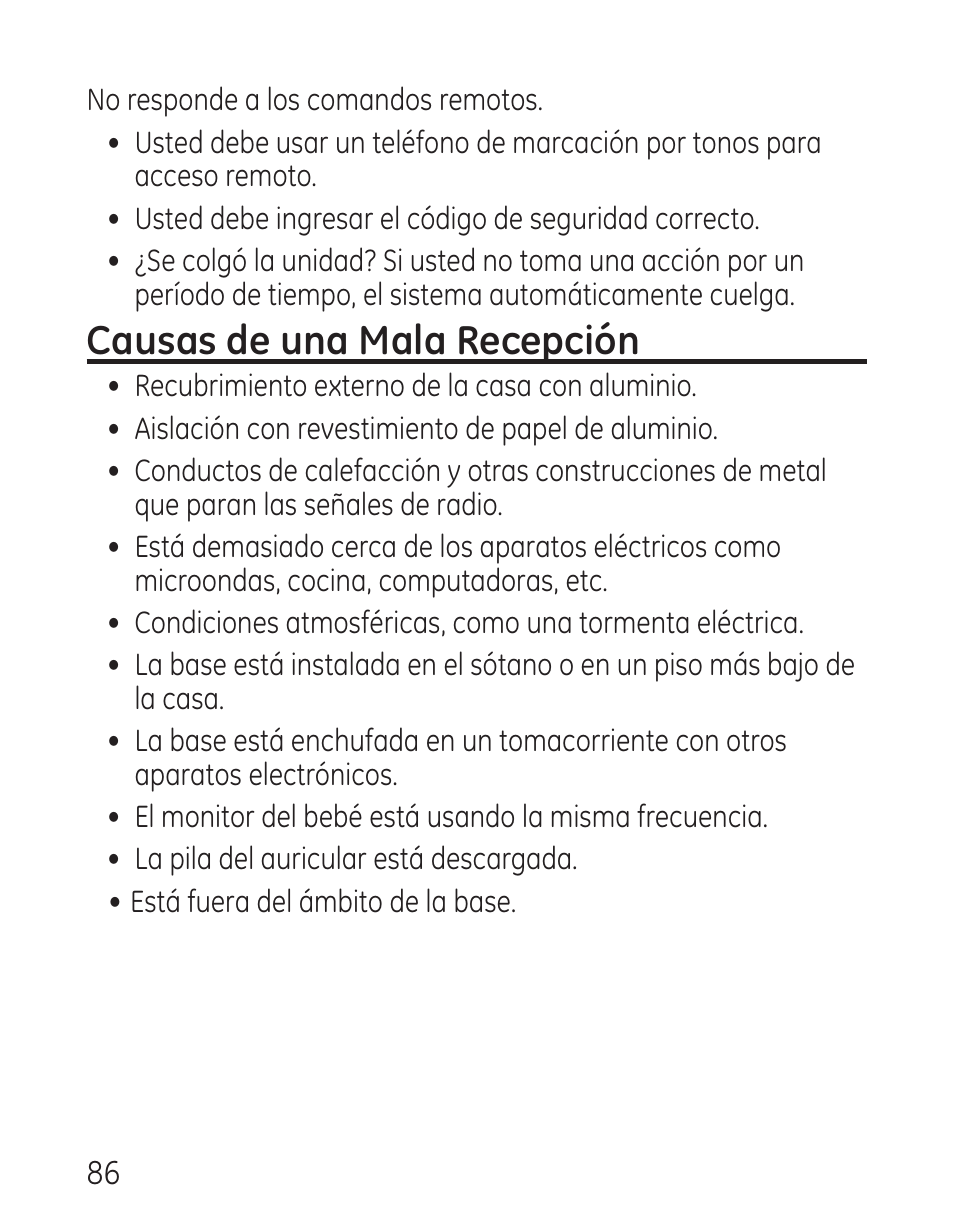 Causas de una mala recepción | GE 29115 Series User Manual | Page 184 / 196