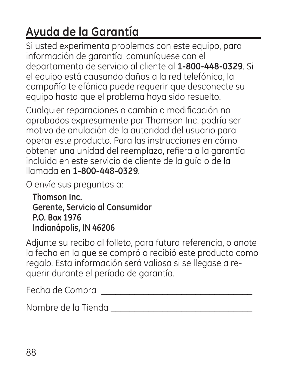 Ayuda de la garantía | GE 29115 Series User Manual | Page 186 / 196