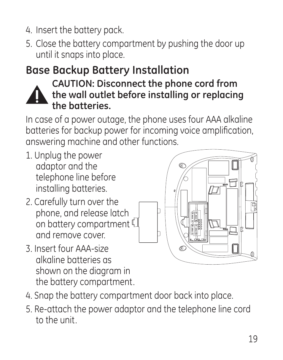 Base backup battery installation | GE 29115 Series User Manual | Page 19 / 196