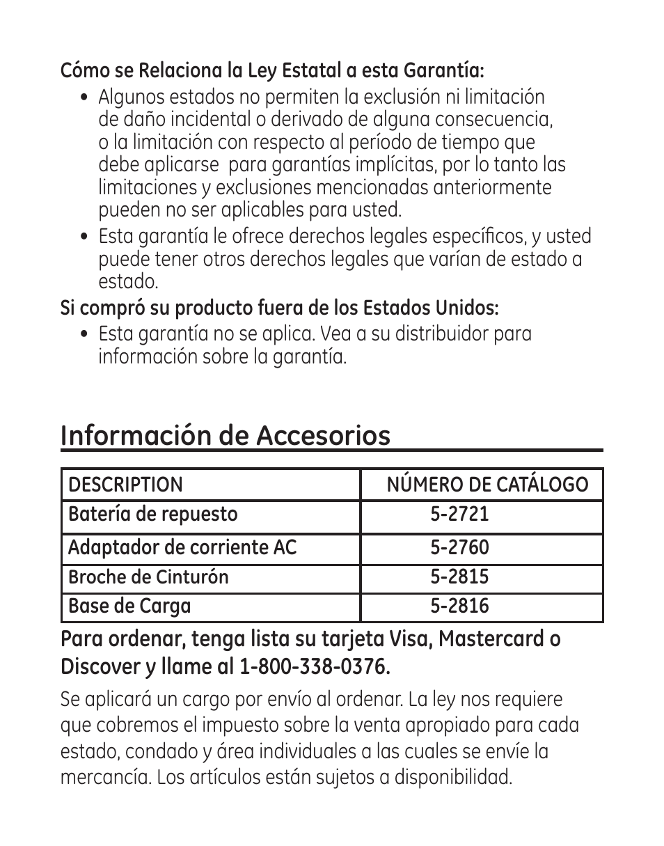 Información de accesorios | GE 29115 Series User Manual | Page 190 / 196