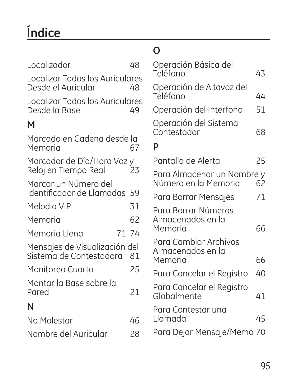 Índice | GE 29115 Series User Manual | Page 193 / 196