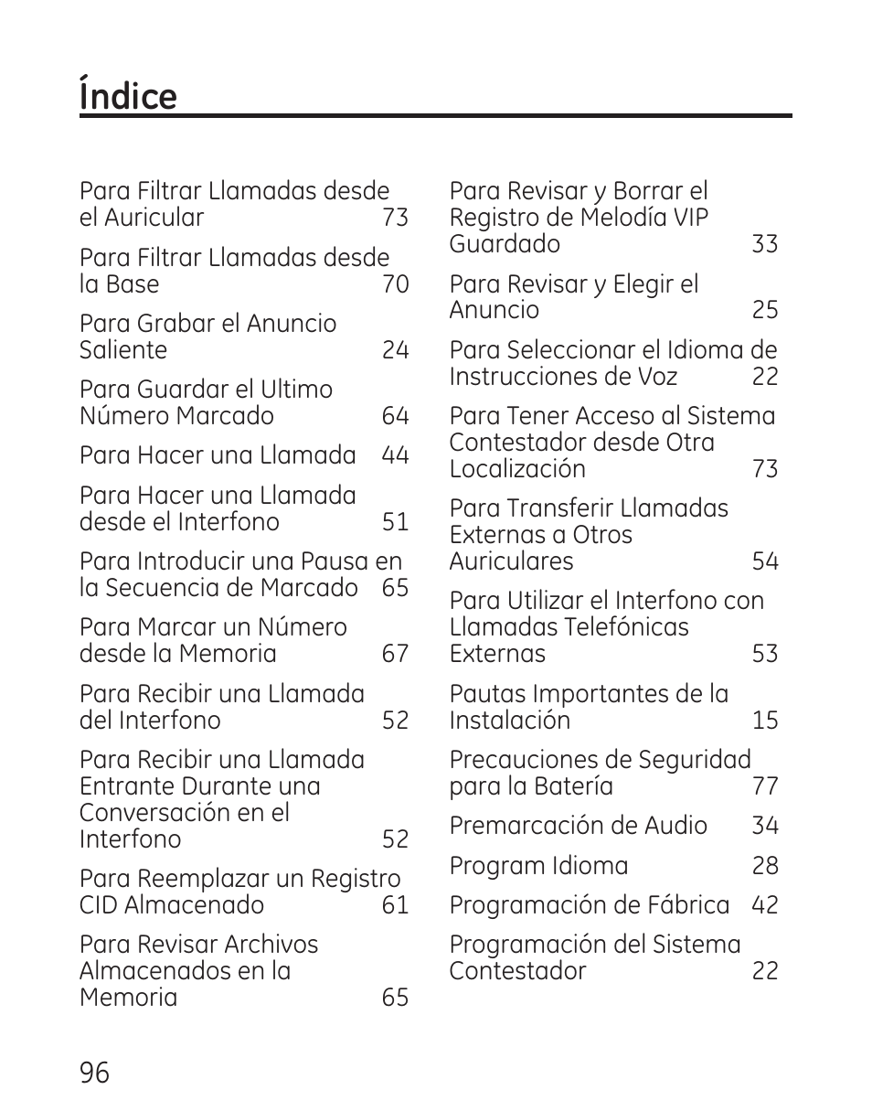 Índice | GE 29115 Series User Manual | Page 194 / 196