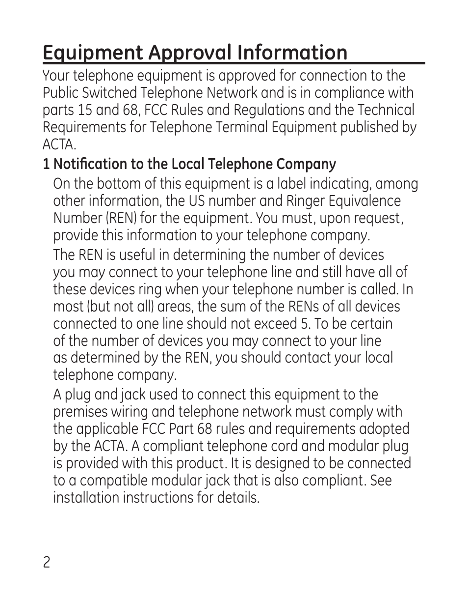 Equipment approval information | GE 29115 Series User Manual | Page 2 / 196