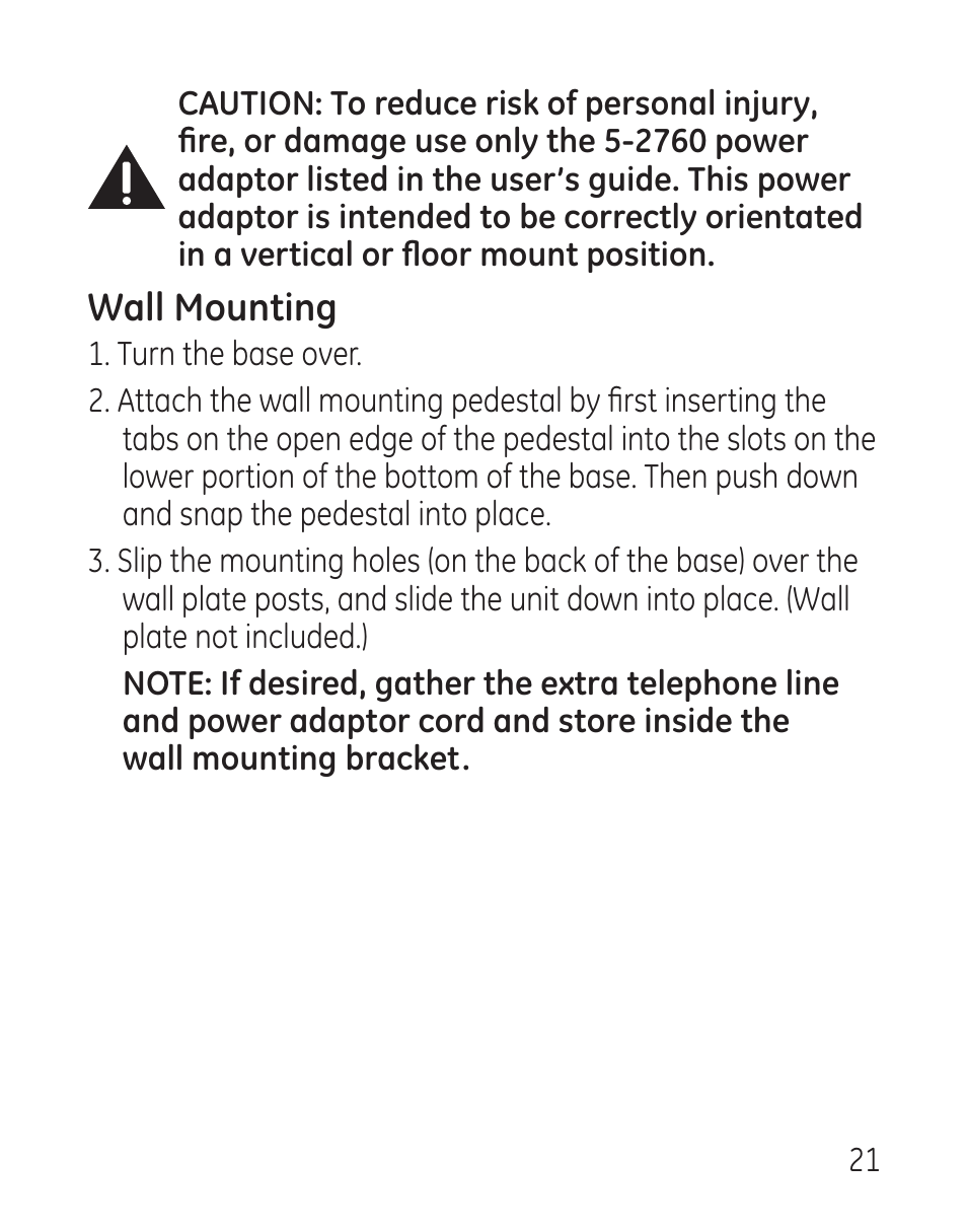 Wall mounting | GE 29115 Series User Manual | Page 21 / 196