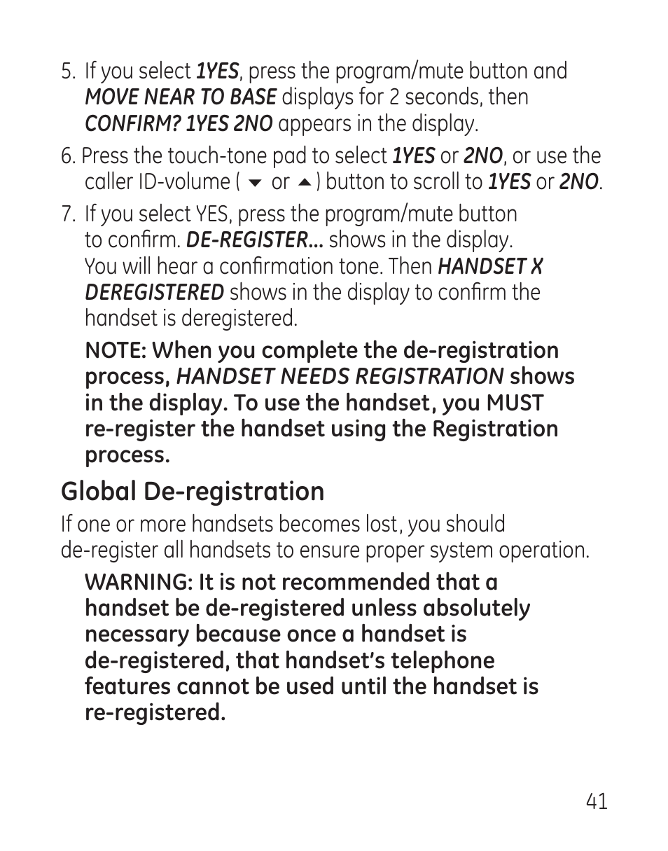 Global de-registration | GE 29115 Series User Manual | Page 41 / 196